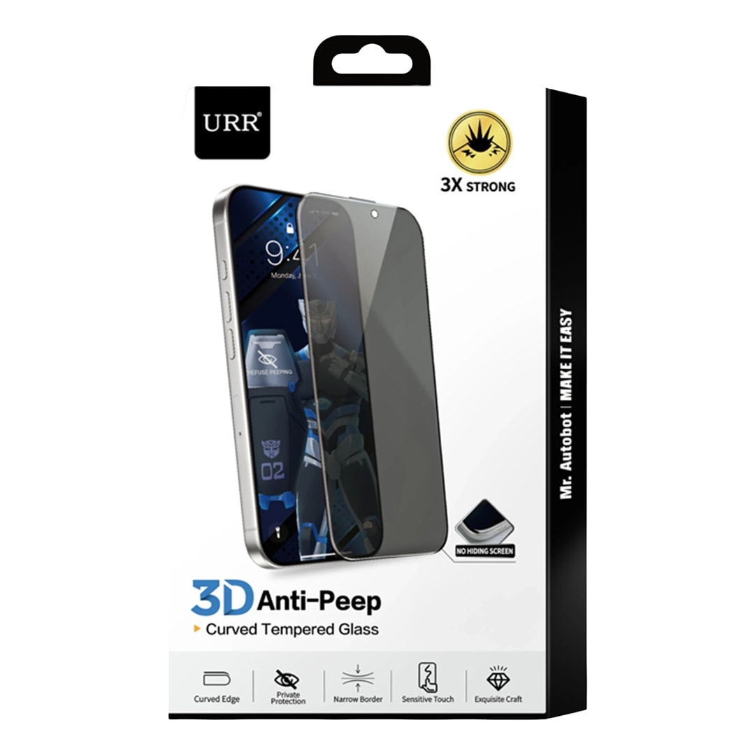 URR iPhone 17 Pro Max 3D Anti-Peep Curved Hayalet Cam Ekran Koruyucu - Siyah