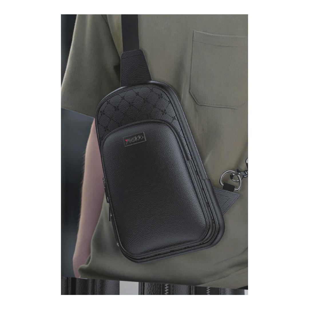 YESIDO WB58 Deri Parmak İzi Kilit Güvenlik Özellikli Omuz Çantası - Siyah