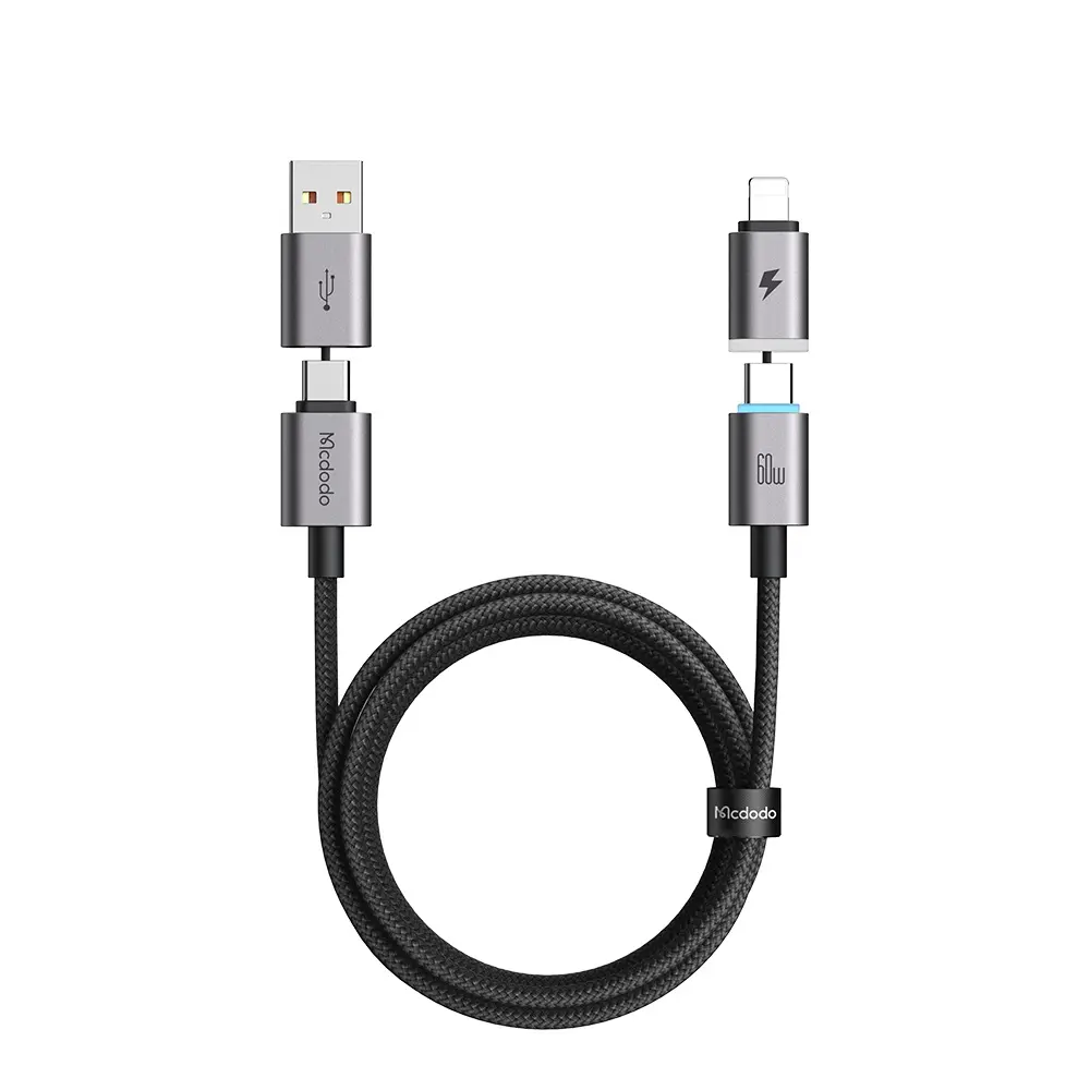 MCDODO CA-6560 4'ü 1 Arada USB-A/ USB-C - USB-C/ Lightning Işıklı Kablo 1.2 m