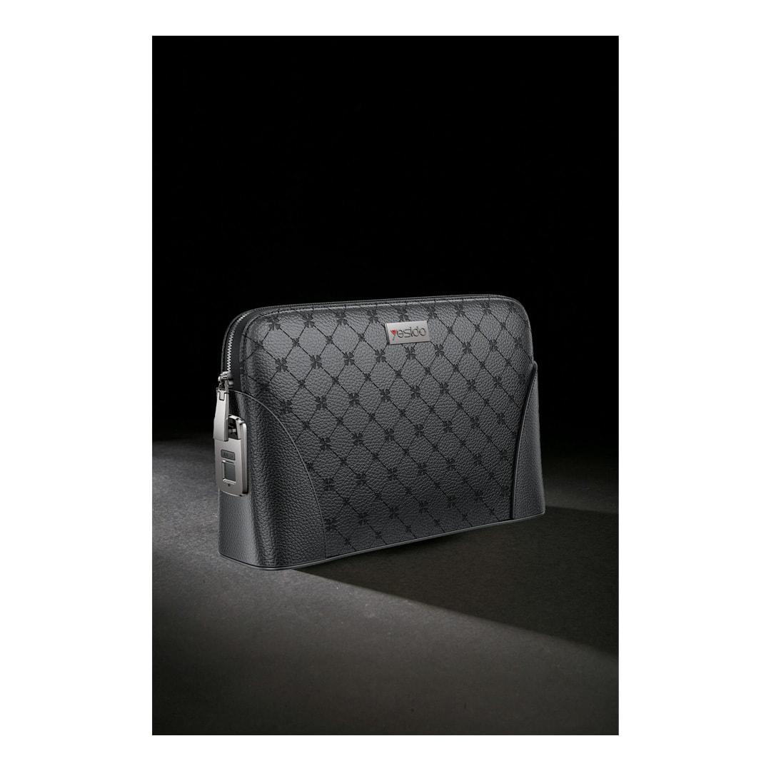 YESIDO WB56 Deri Parmak İzi Kilit Güvenlik Özellikli El Çantası - Siyah