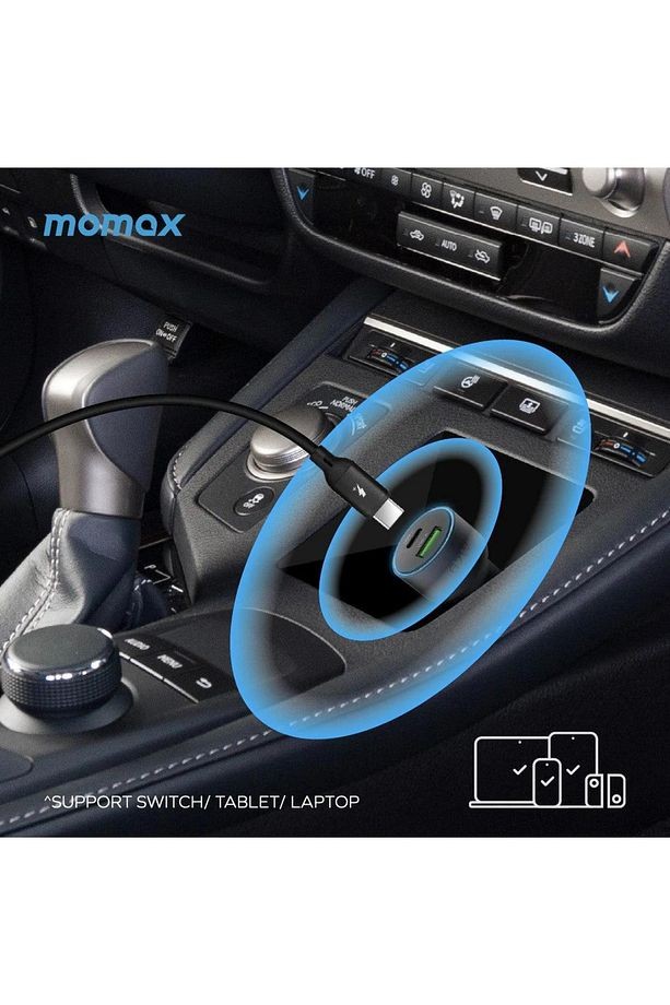 MOMAX UC18 MoVe 30W 2 in 1 Dual-Port Hızlı Araç Şarjı - Gri