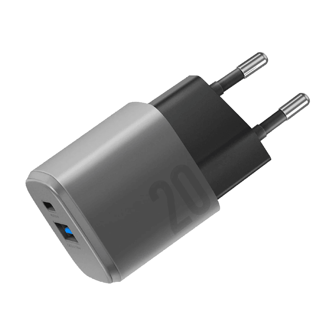 ENERGEA AmpCharge GaN20 20W Type-C ve 18W USB 3.0 Çıkışlı Hızlı Şarj Aleti - Koyu Gri