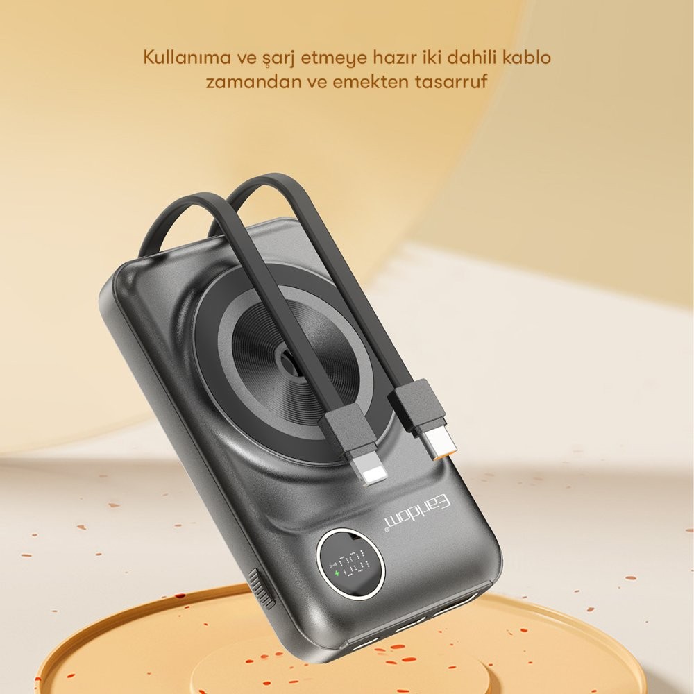 EARLDOM PD28 10.000 mAh 22.5W Kablosuz Şarjlı Dijital Göstergeli PD Hızlı Şarj Mini Powerbank