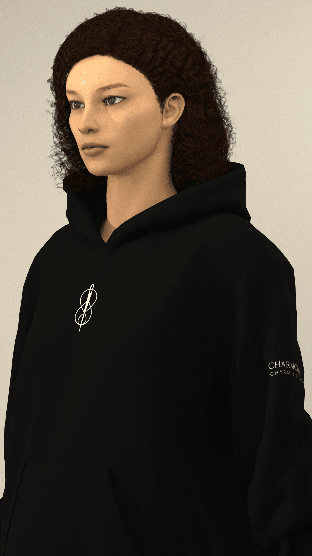 Charmollini Oversıze Logo Baskı Kol Detaylı Hoodie