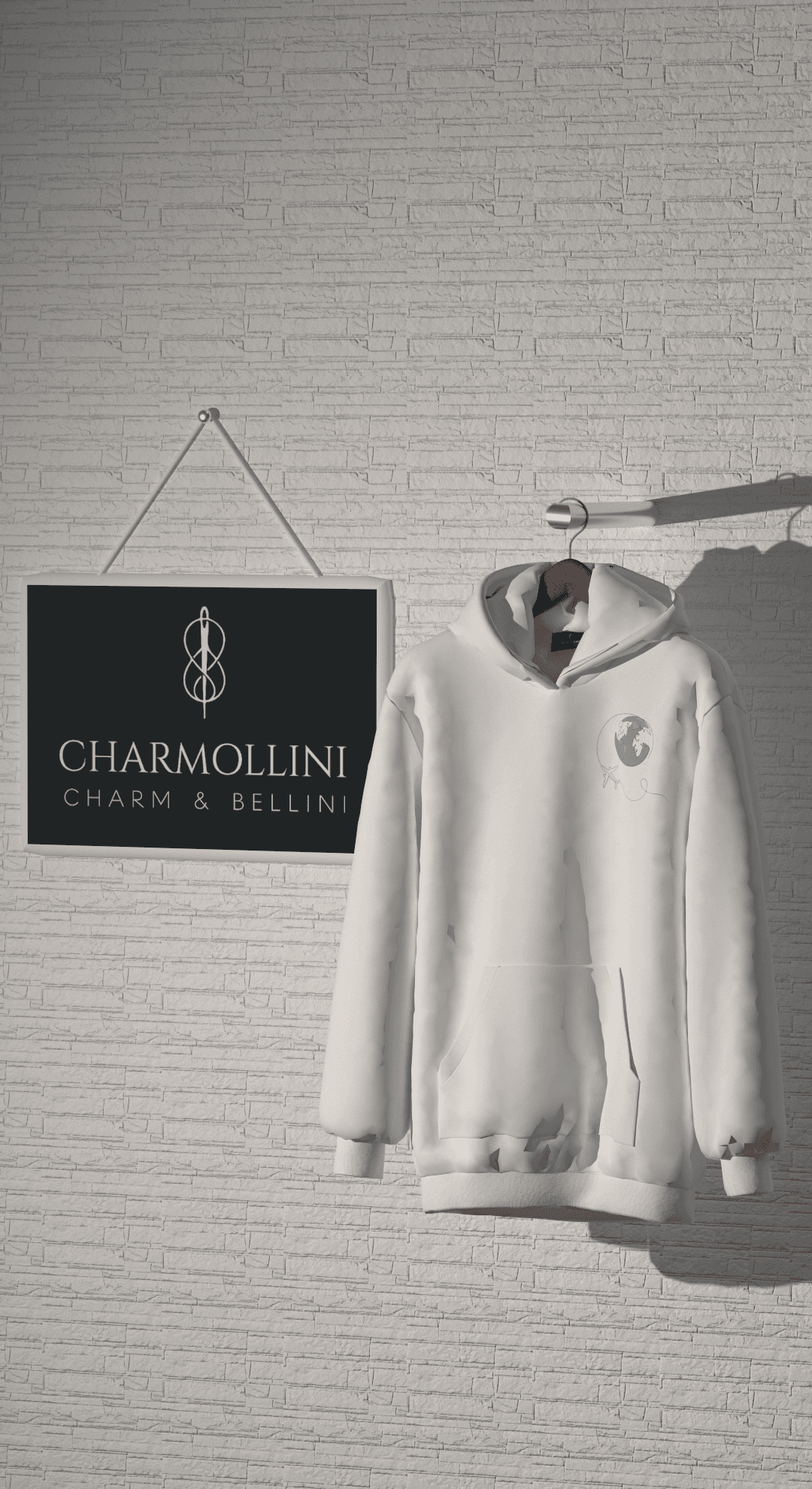 Charmollini Beyaz Minimal Baskı Oversize Hoodie