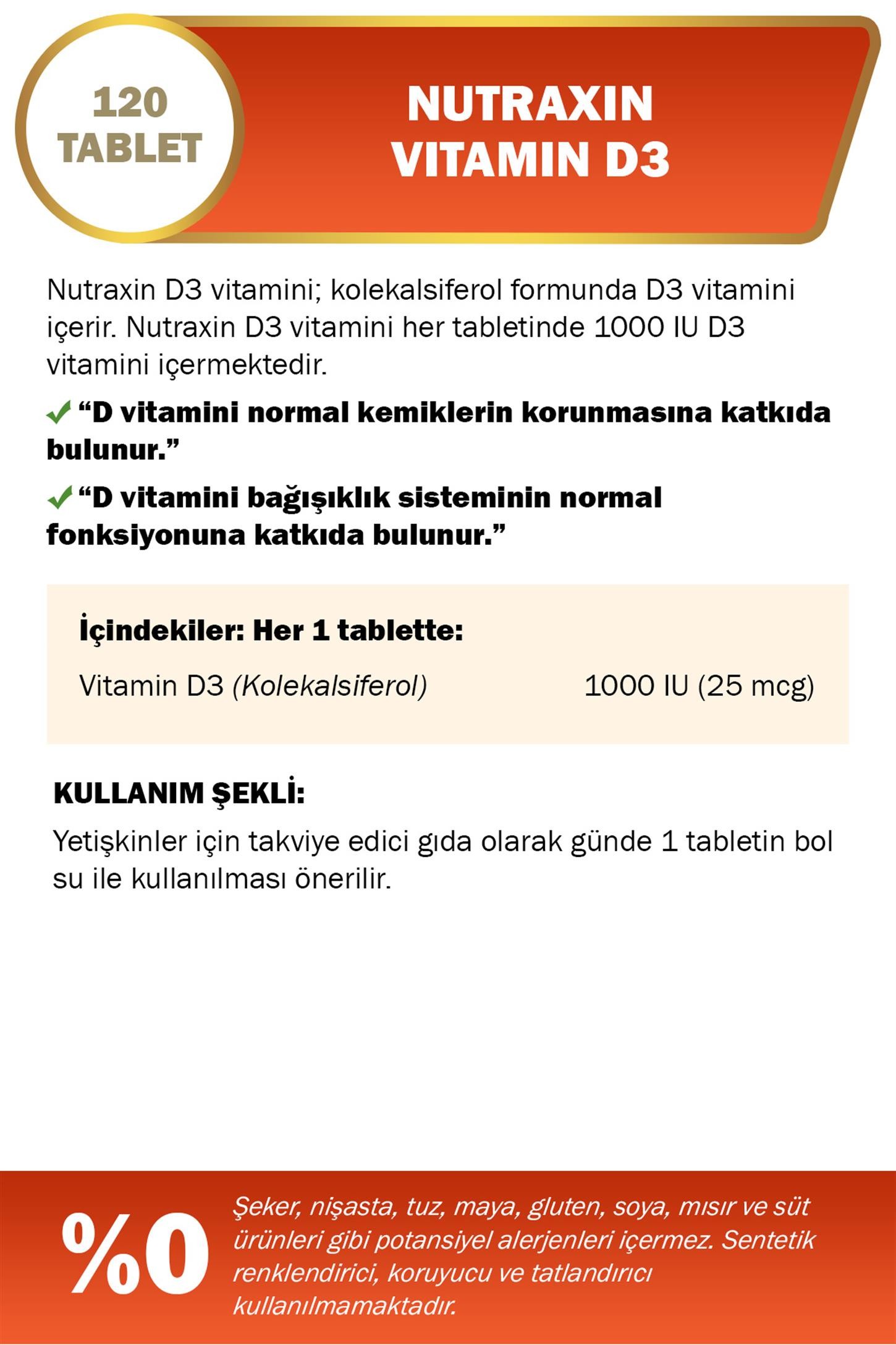 Nutraxin D3 Vitamin 1000 IU 120 Tablet