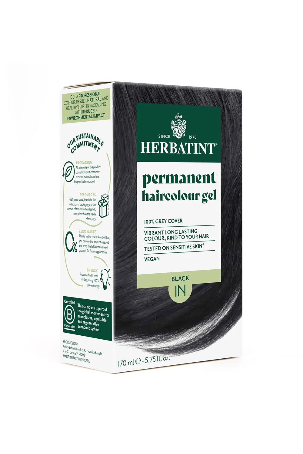 Herbatint Bitkisel Özlü Kalıcı Saç Boyası | Doğal Siyah (Black 1N) 170 ml