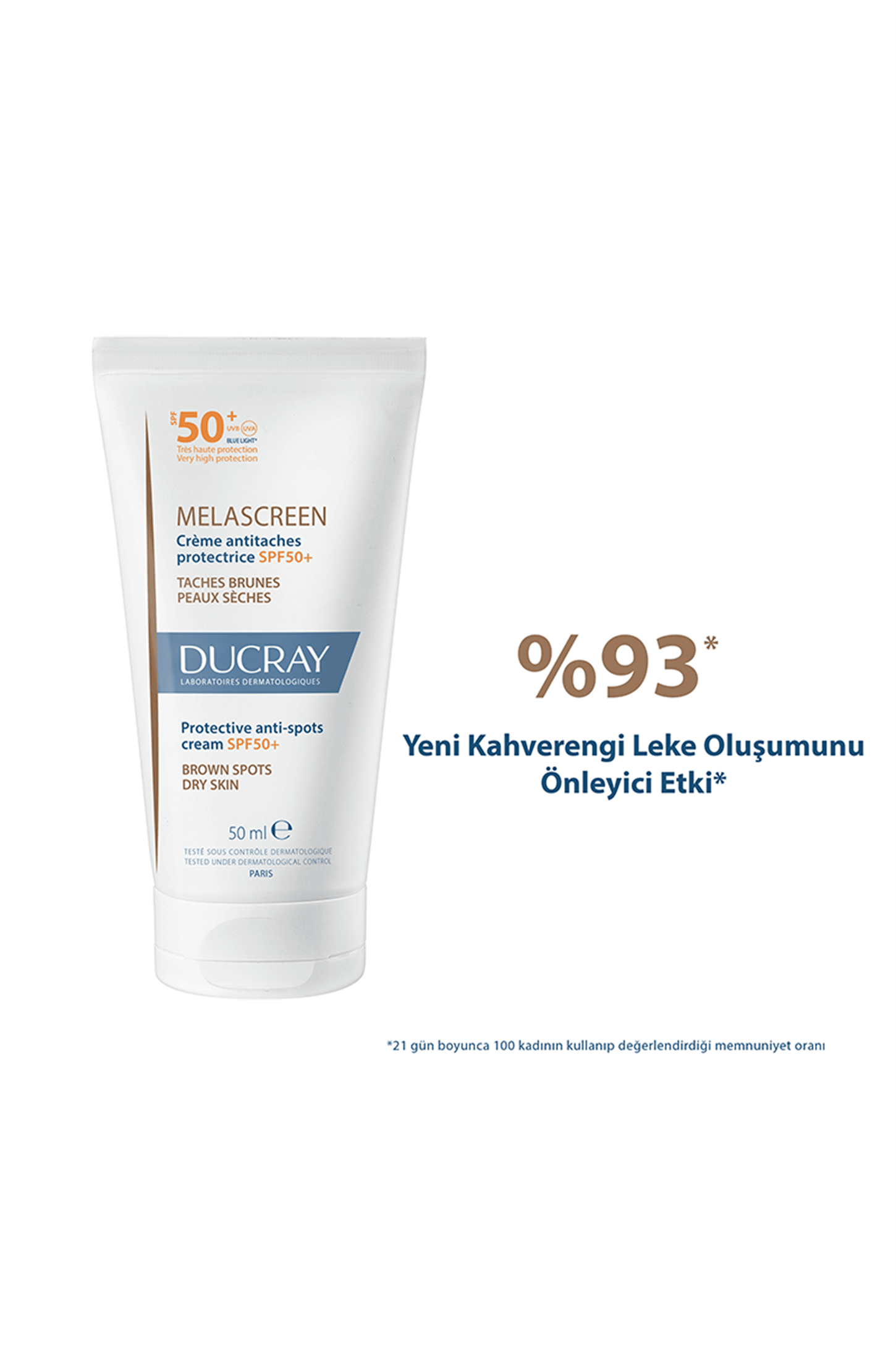 Ducray Melascreen Leke Eğilimli ve Kuru Ciltler İçin Güneş Koruyucu SPF 50+ 50 ml