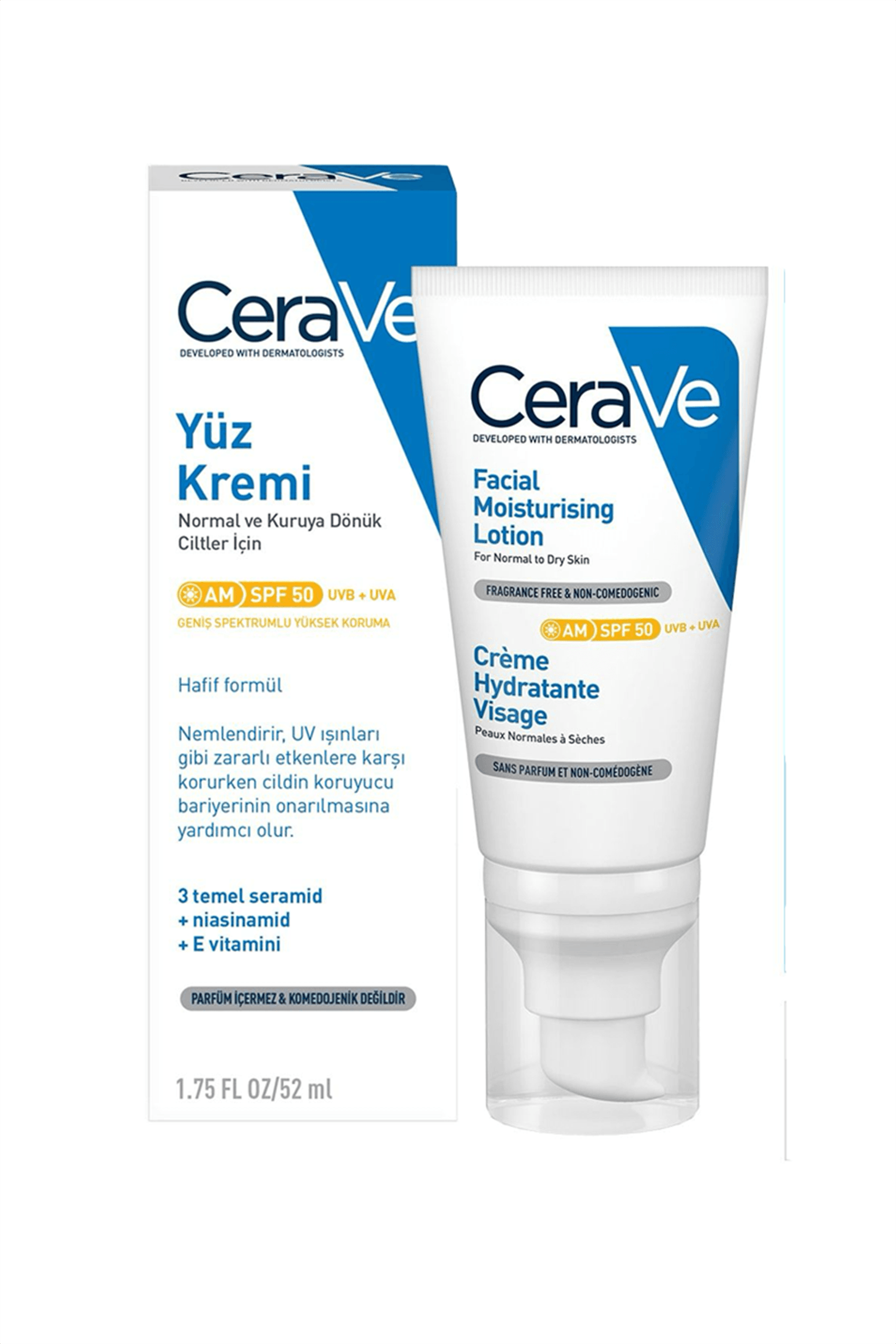 CeraVe Facial Moisturising SPF50 52ml + Köpüren Temizleyici Hediyeli 20ml