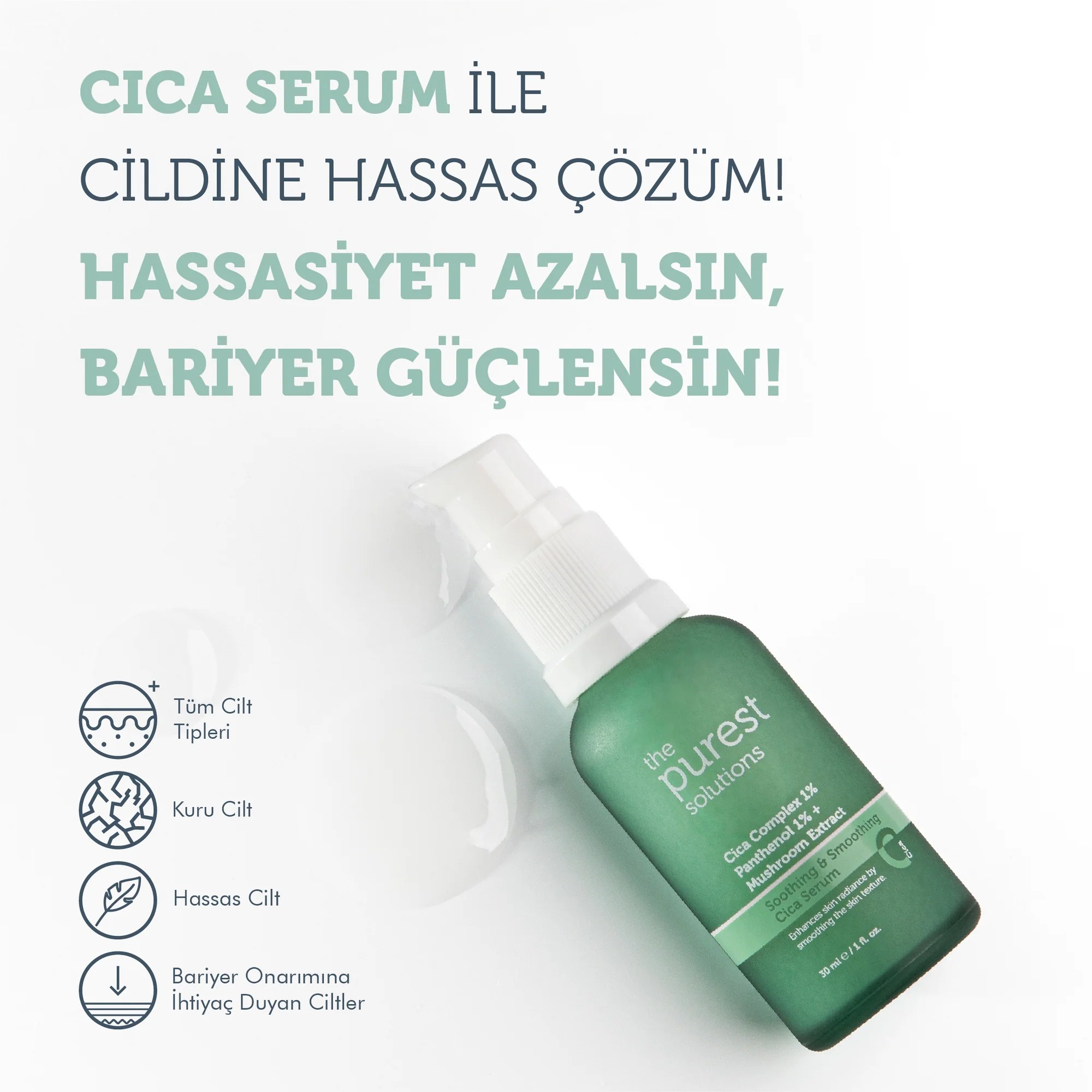 The Purest Solutions Hassas Ciltler için Kızarıklık Karşıtı Cica Serum 30 ml