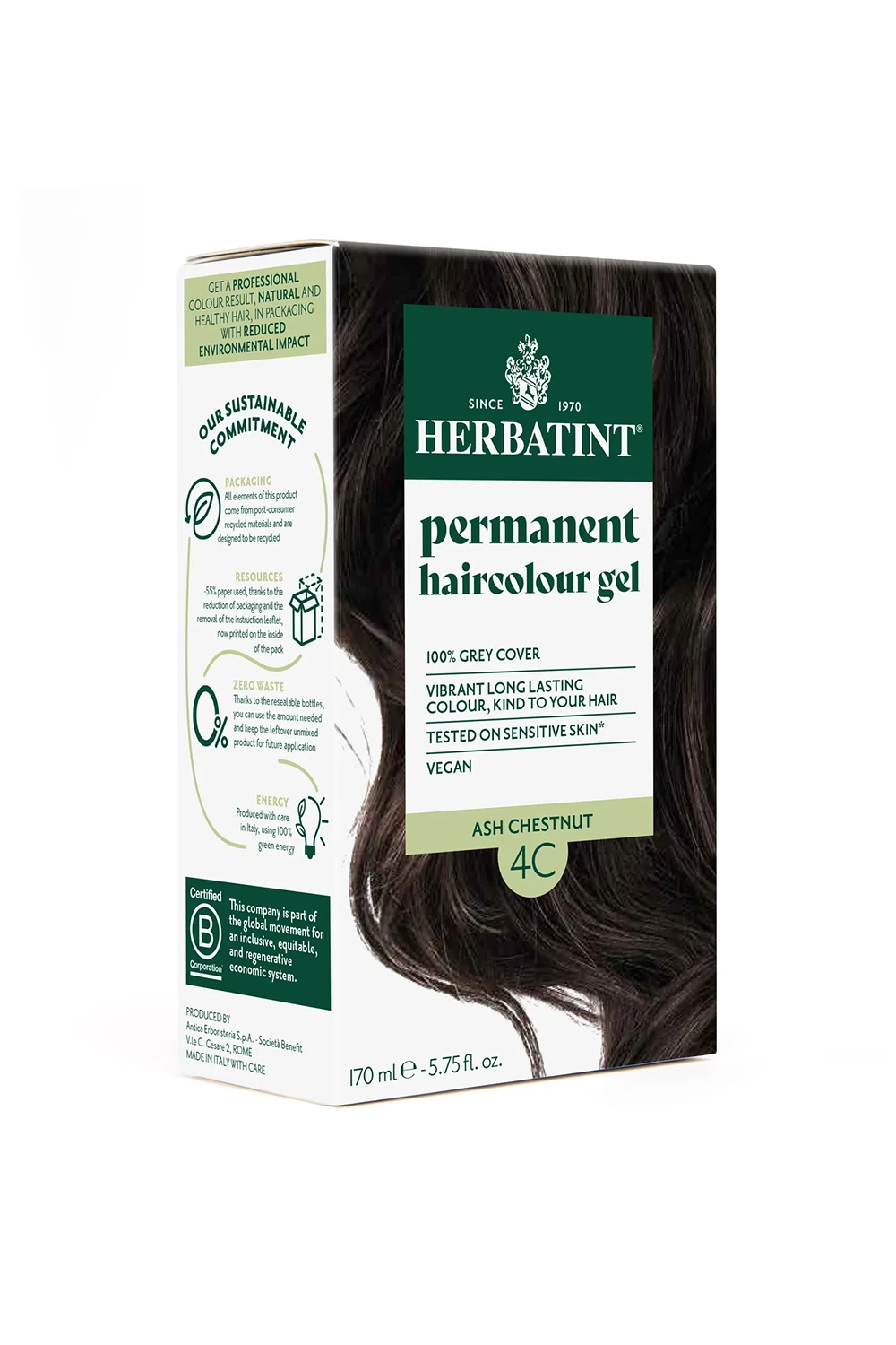 Herbatint Bitkisel Özlü Kalıcı Saç Boyası | Küllü Kestane (Chatain Cendre 4C) 170 ml