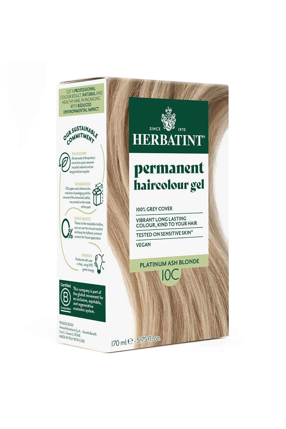 Herbatint Bitkisel Özlü Kalıcı Saç Boyası | İsveç Sarısı (Swedish Blonde 10C) 170 ml