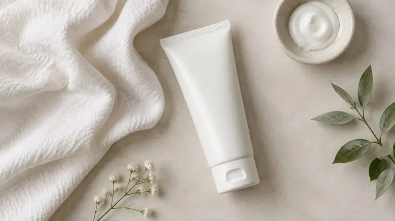 Panthenol içeren nemlendirici krem ve pamuklu bez — panthenol ve cilt bariyeri bağlamı