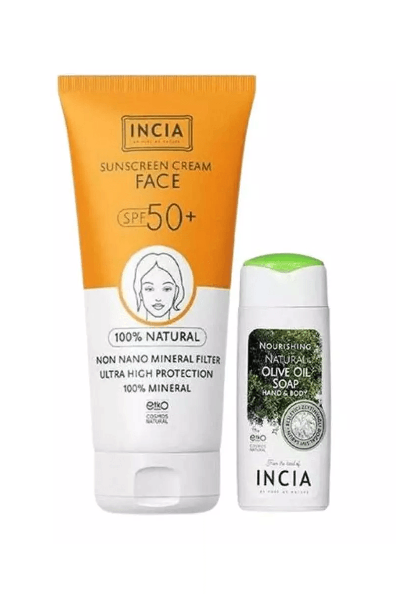 INCIA Güneş Seti Yüz Kremi SPF50+ 50 ml Sıvı Sabun Hediyeli