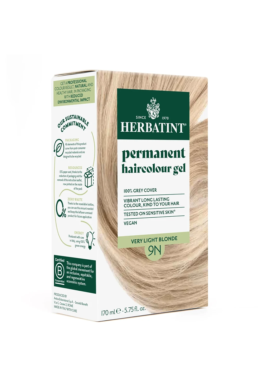 Herbatint Bitkisel Özlü Kalıcı Saç Boyası | Doğal Çok Açık Kumral (Blond Extra Clair 9N) 170 ml