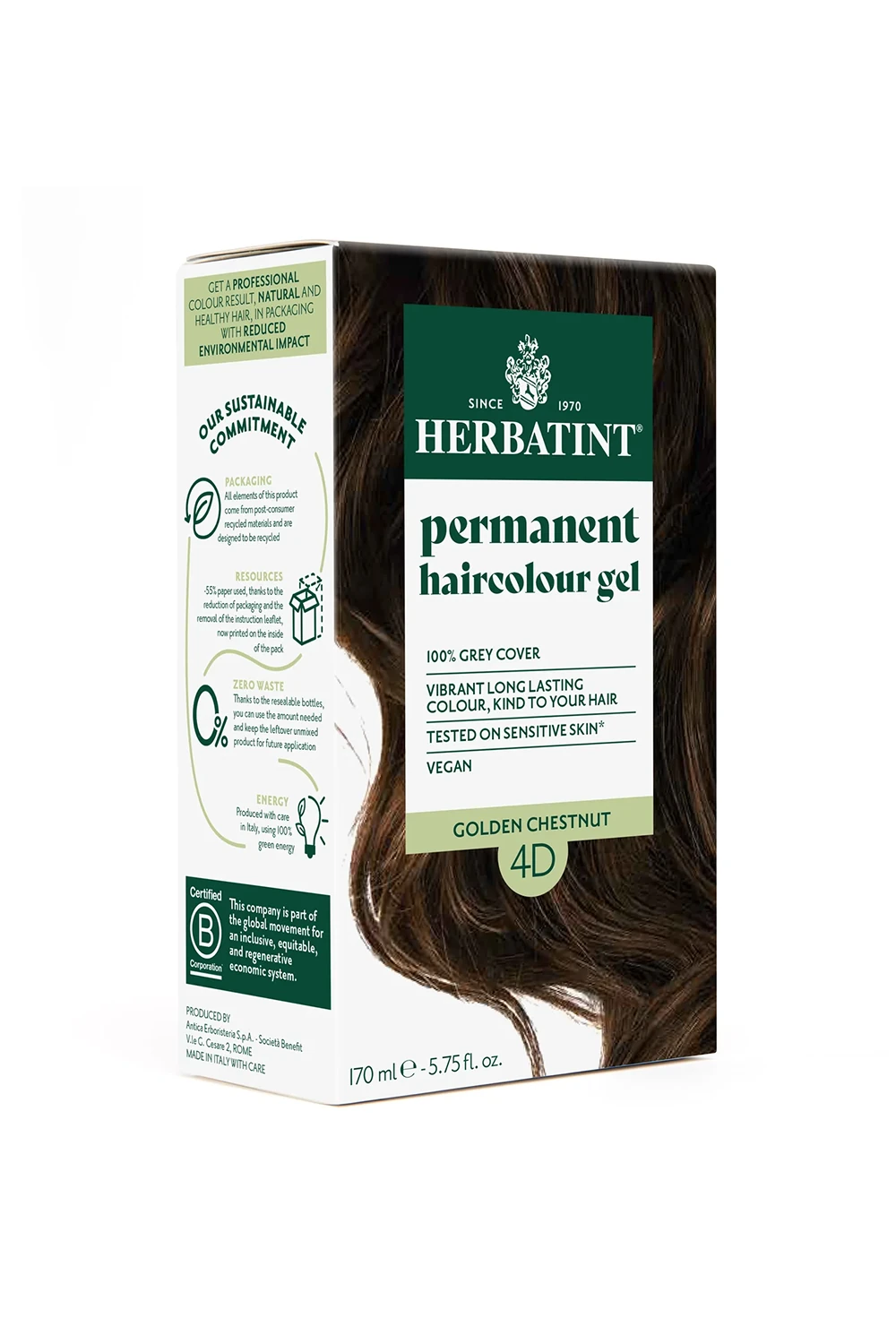 Herbatint Bitkisel Özlü Kalıcı Saç Boyası | Altın Kestane (Golden Chestnut 4D) 170 ml