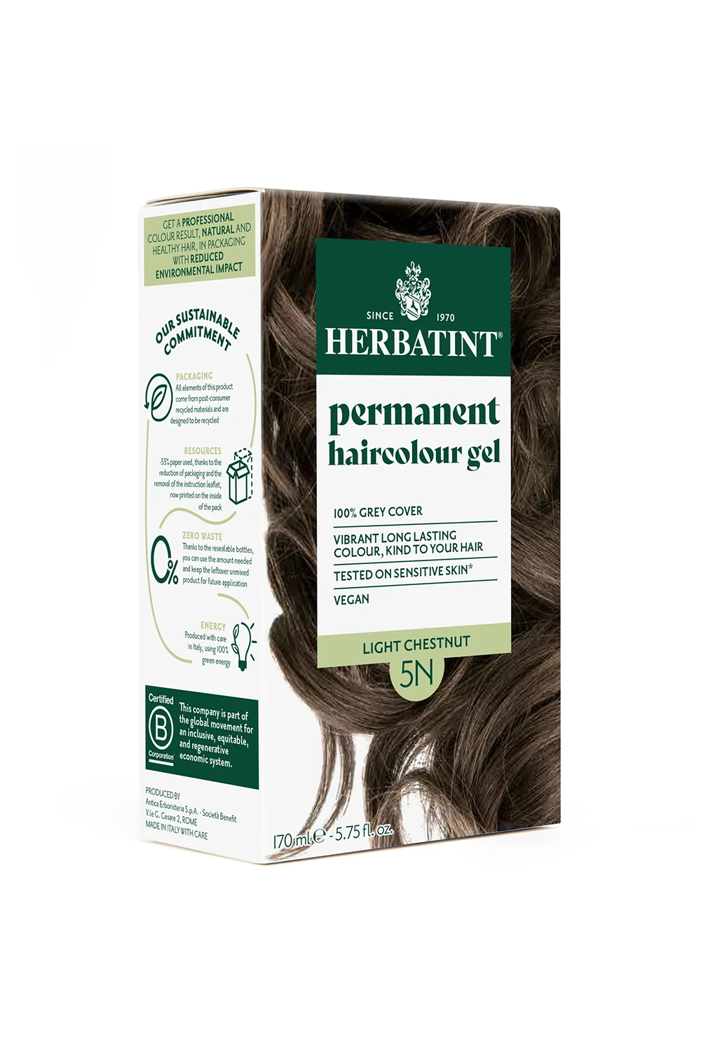 Herbatint Bitkisel Özlü Kalıcı Saç Boyası | Doğal Açık Kestane (Chatain Clair 5N) 170 ml