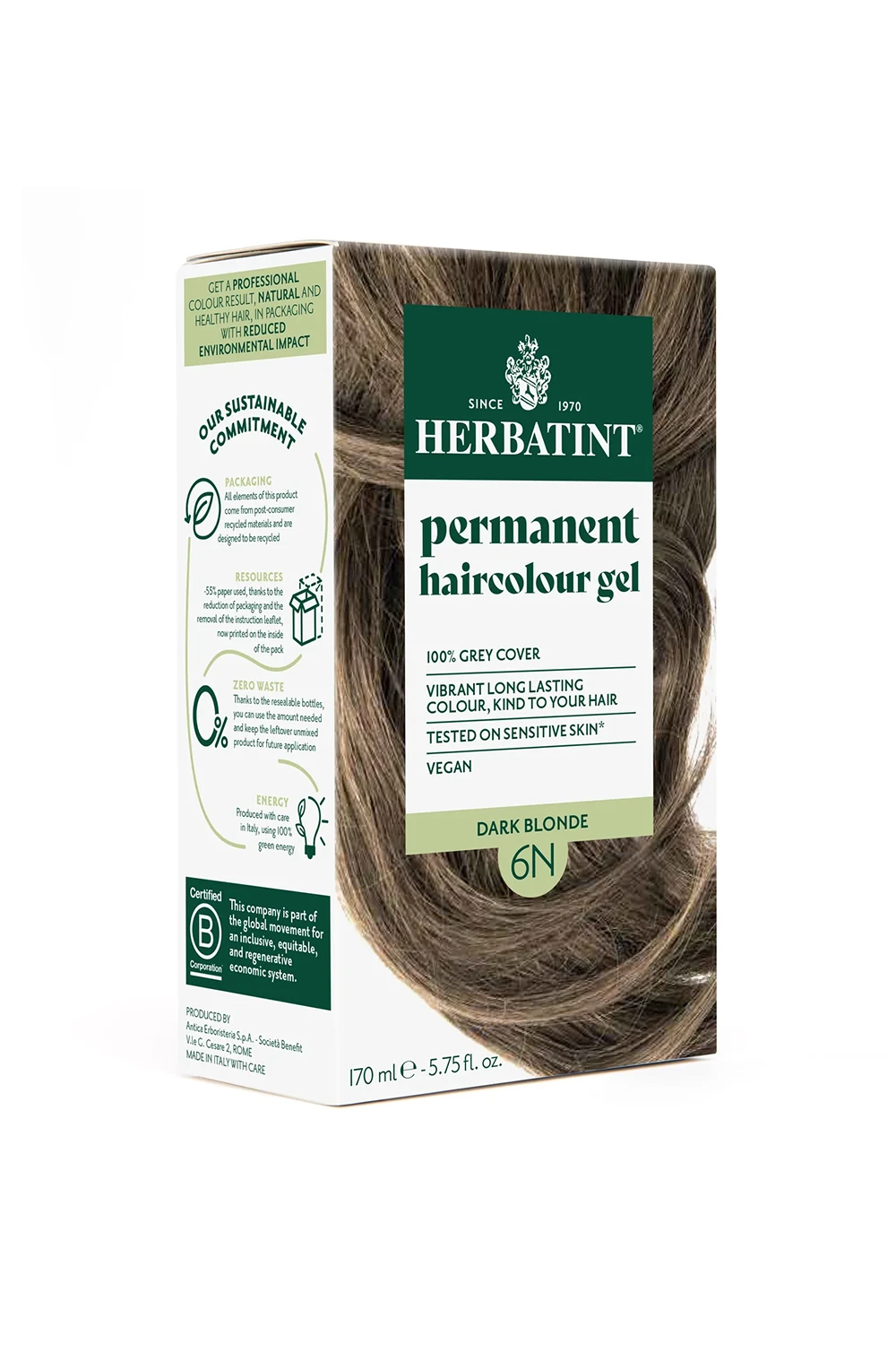 Herbatint Bitkisel Özlü Kalıcı Saç Boyası | Doğal Koyu Kumral (Dark Blonde 6N) 170 ml