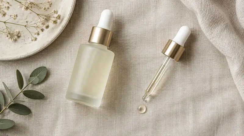 Serum şişesi ve pipet — peptit içerikli saç serumu bağlamı