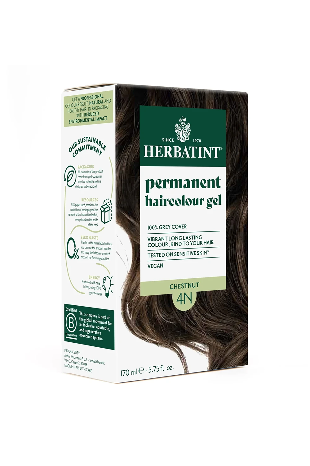 Herbatint Bitkisel Özlü Kalıcı Saç Boyası | Doğal Kestane (chatain chestnut 4N) 170 ml