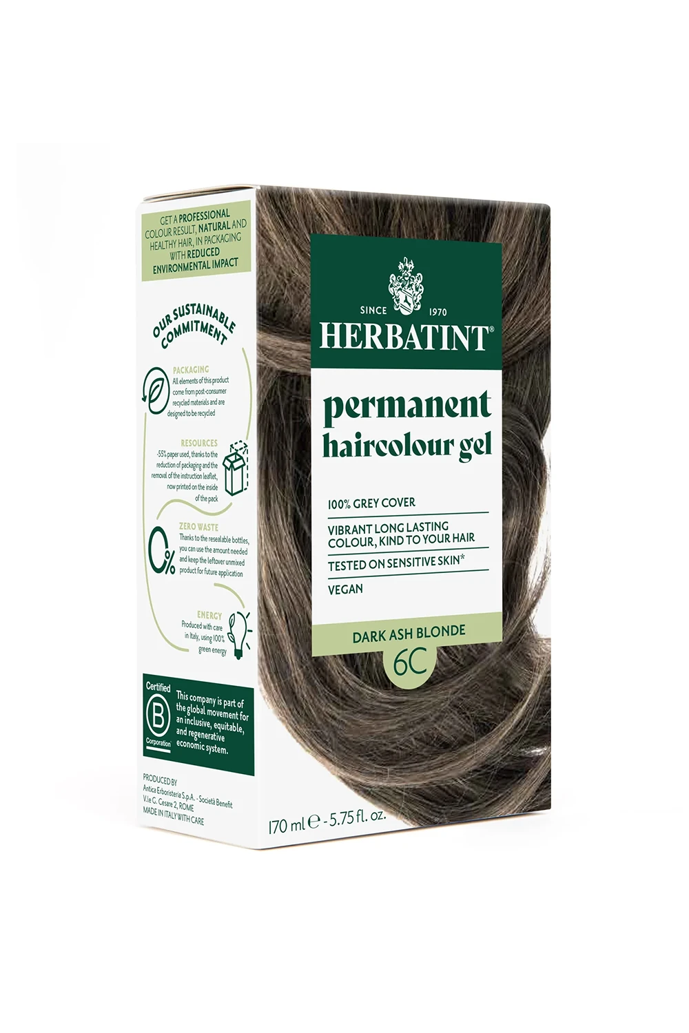 Herbatint Bitkisel Özlü Kalıcı Saç Boyası | Koyu Küllü Kumral (Dark Ash Blonde 6C) 170 ml