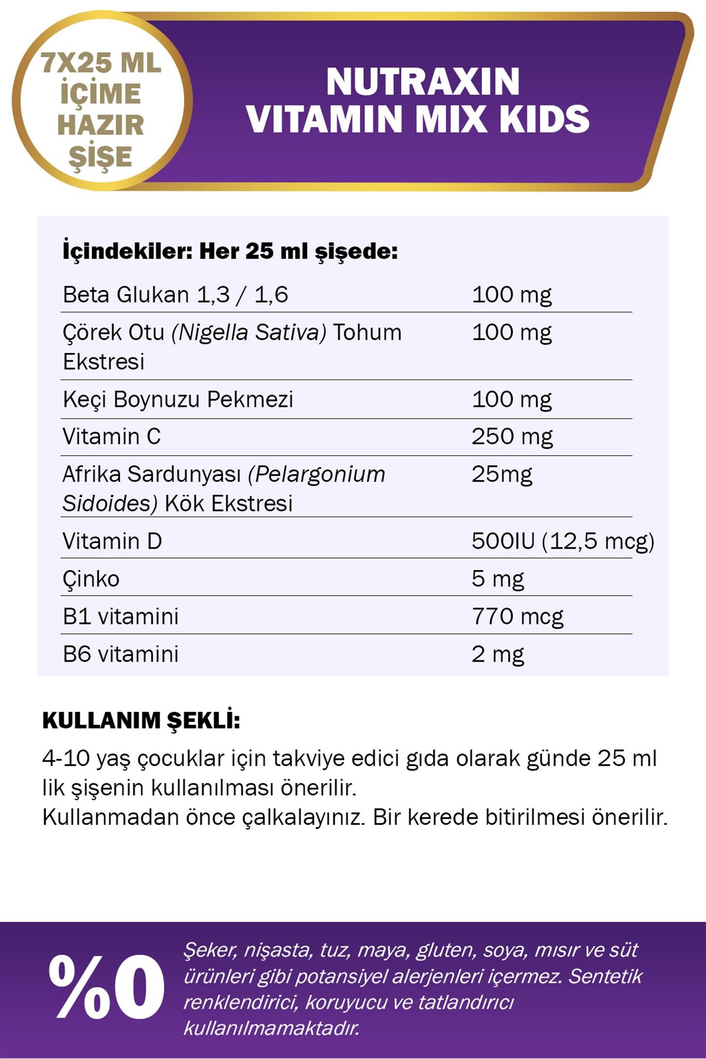 Nutraxin Vitamin Mix Çilek 25 ml x 7 Saşe