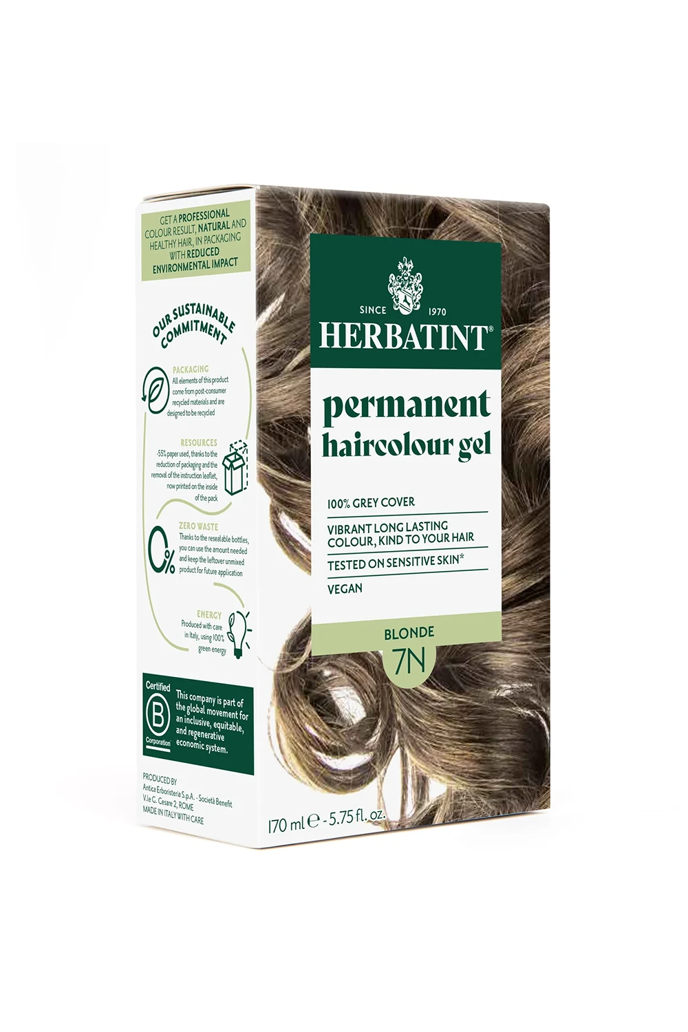 Herbatint Bitkisel Özlü Kalıcı Saç Boyası | Doğal Kumral (Blond 7N) 170 ml