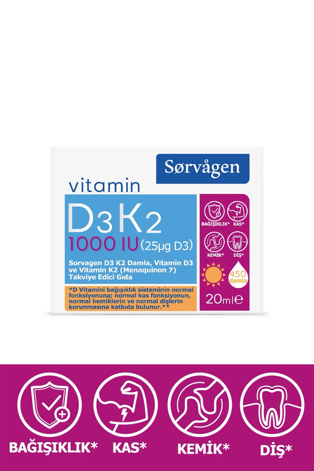 Sorvagen Vitamin D3K2 Damla 20ml