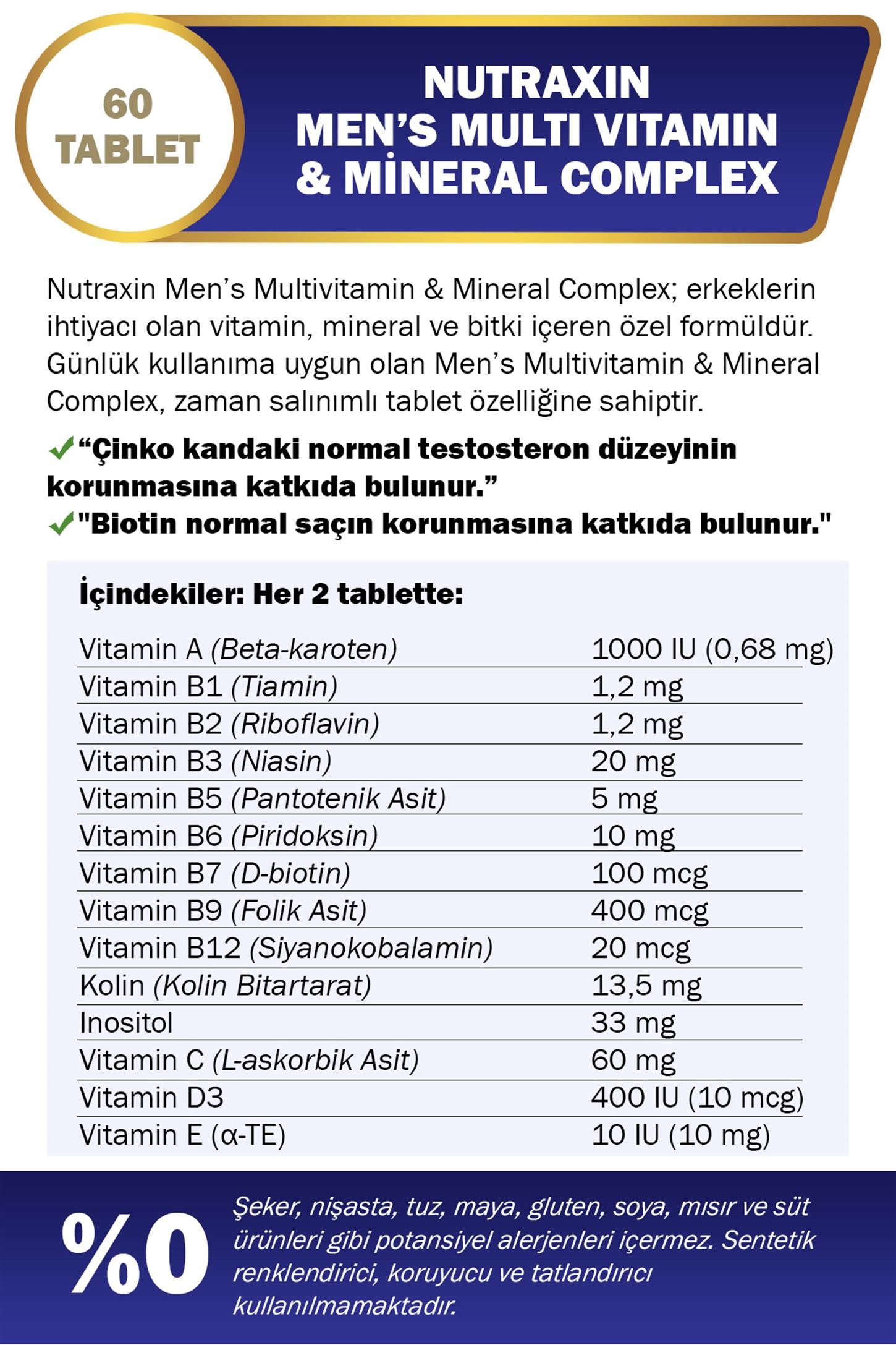 Nutraxin Mens Multivitamin Complex 60 Tablet