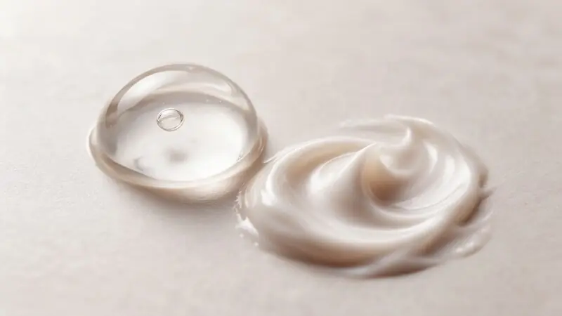 Peptid içeren kozmetik serum ve krem dokusu — temsili yakın çekim