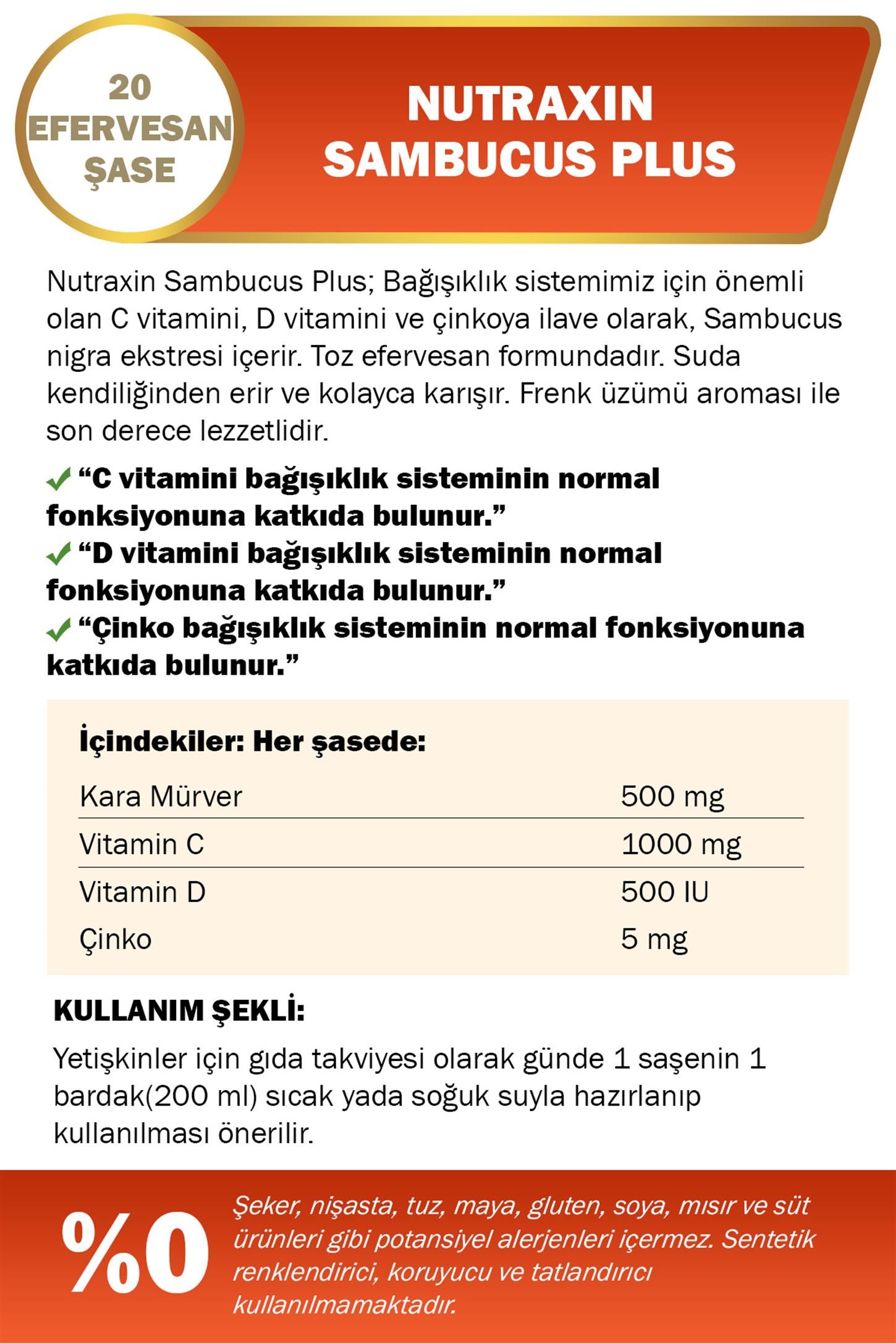 Nutraxin Sambucus Plus 20 Effervesan Saşe