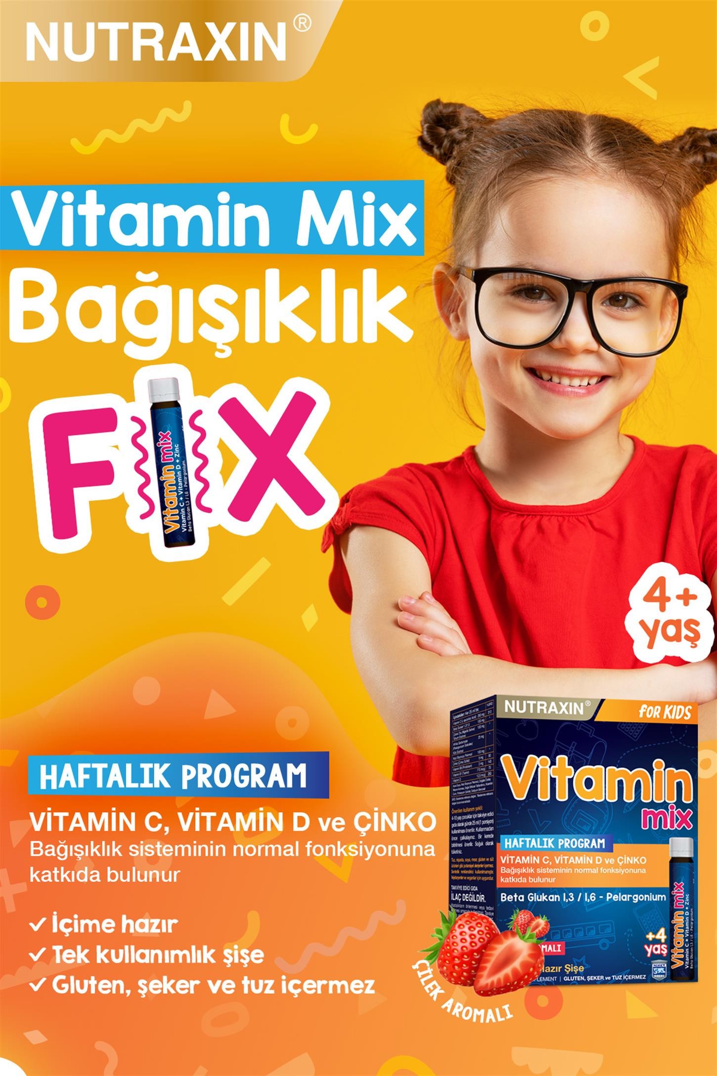 Nutraxin Vitamin Mix Çilek 25 ml x 7 Saşe