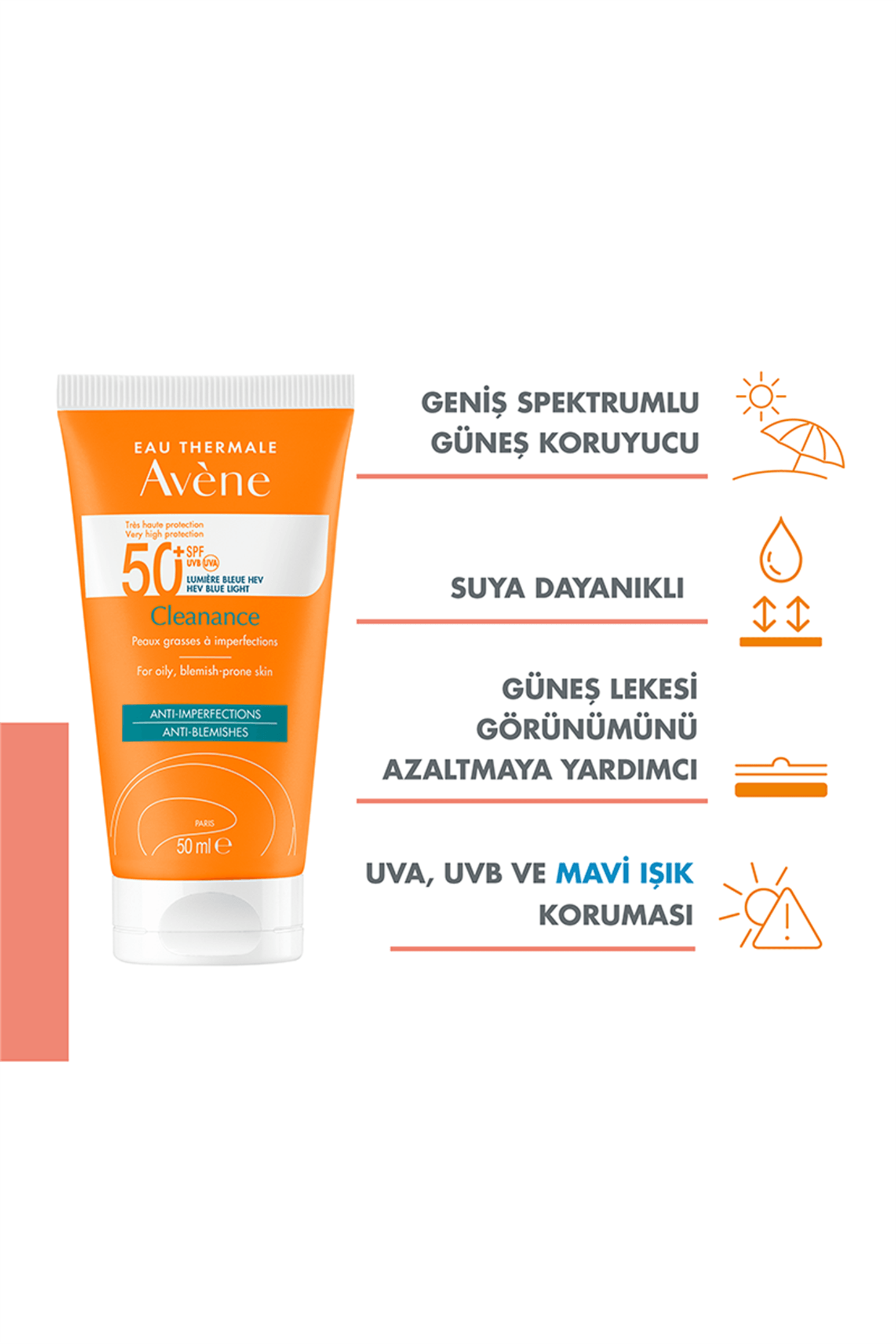 Avene Solaire Cleanance SPF 50+ Yağlı Ciltler için Güneş Koruyucu 50 ml