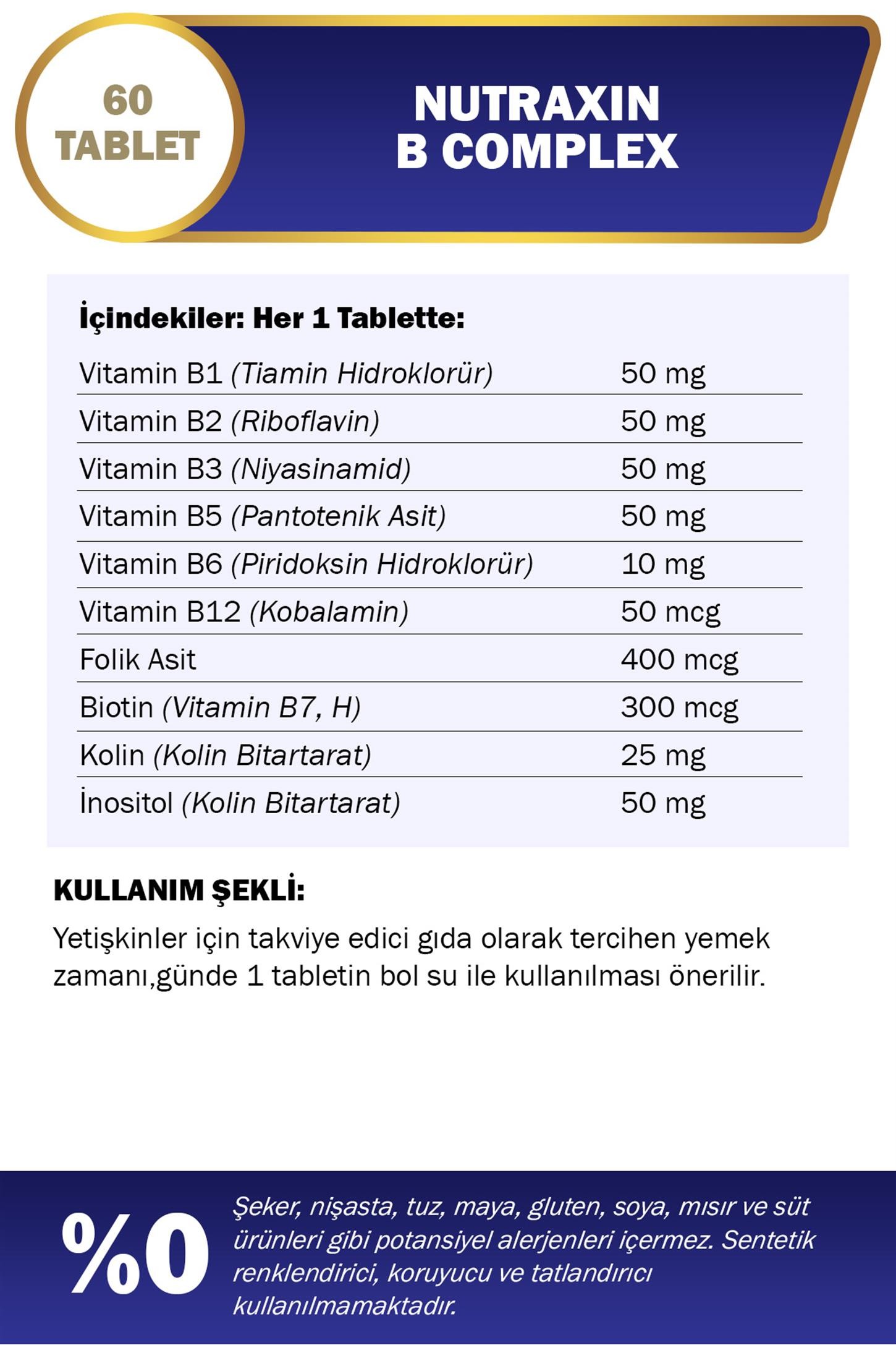 Nutraxin B Vitamin Complex 60 Tablet