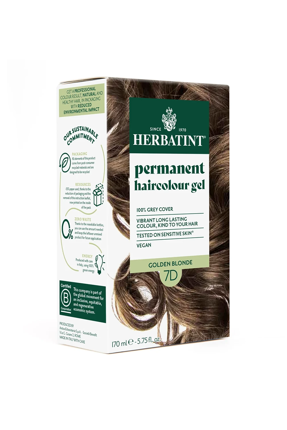 Herbatint Bitkisel Özlü Kalıcı Saç Boyası | Altın Kumral (Blond Dore 7D) 170 ml