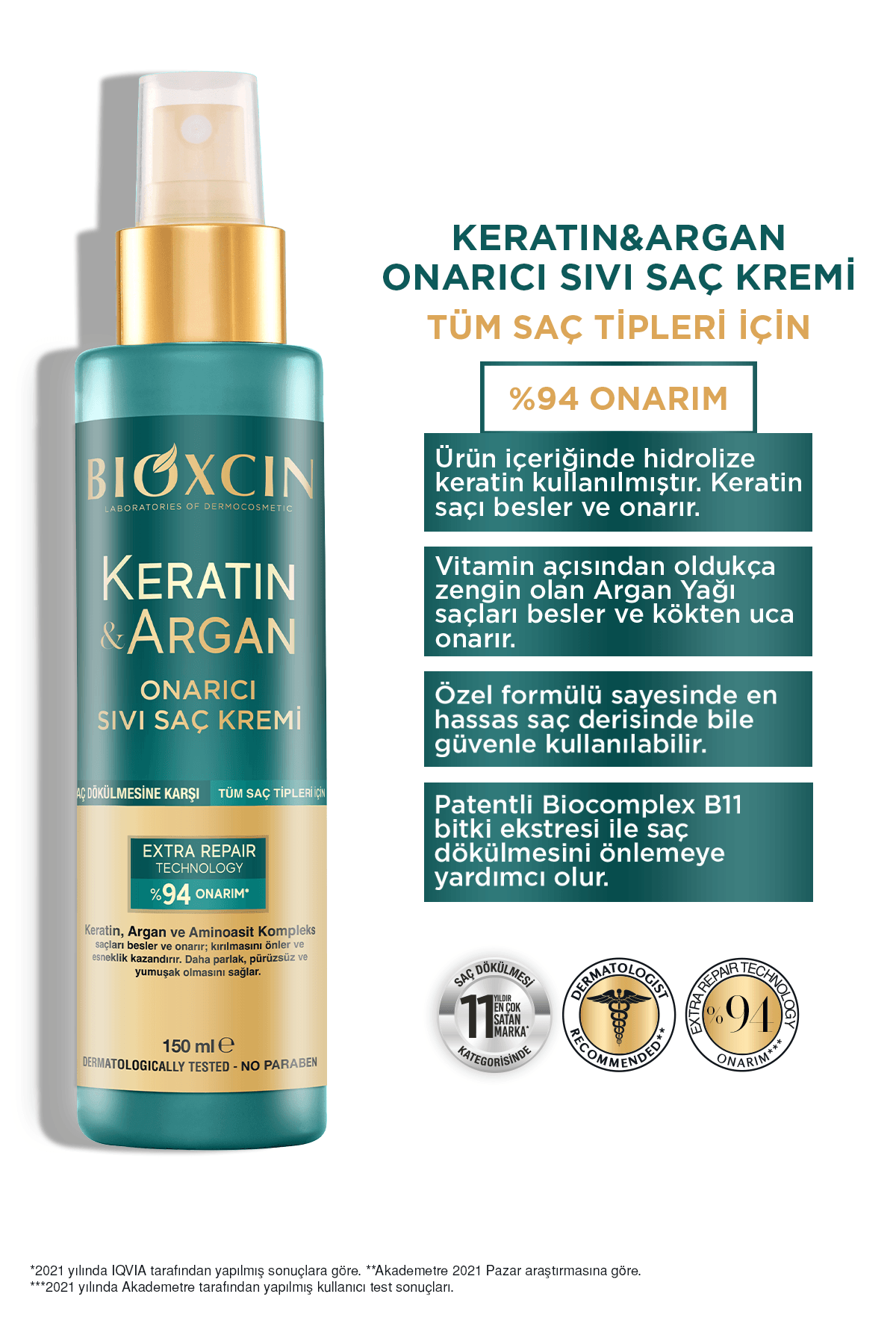 Bioxcin Keratin & Argan Onarıcı Sıvı Saç Bakım Kremi 150 ml