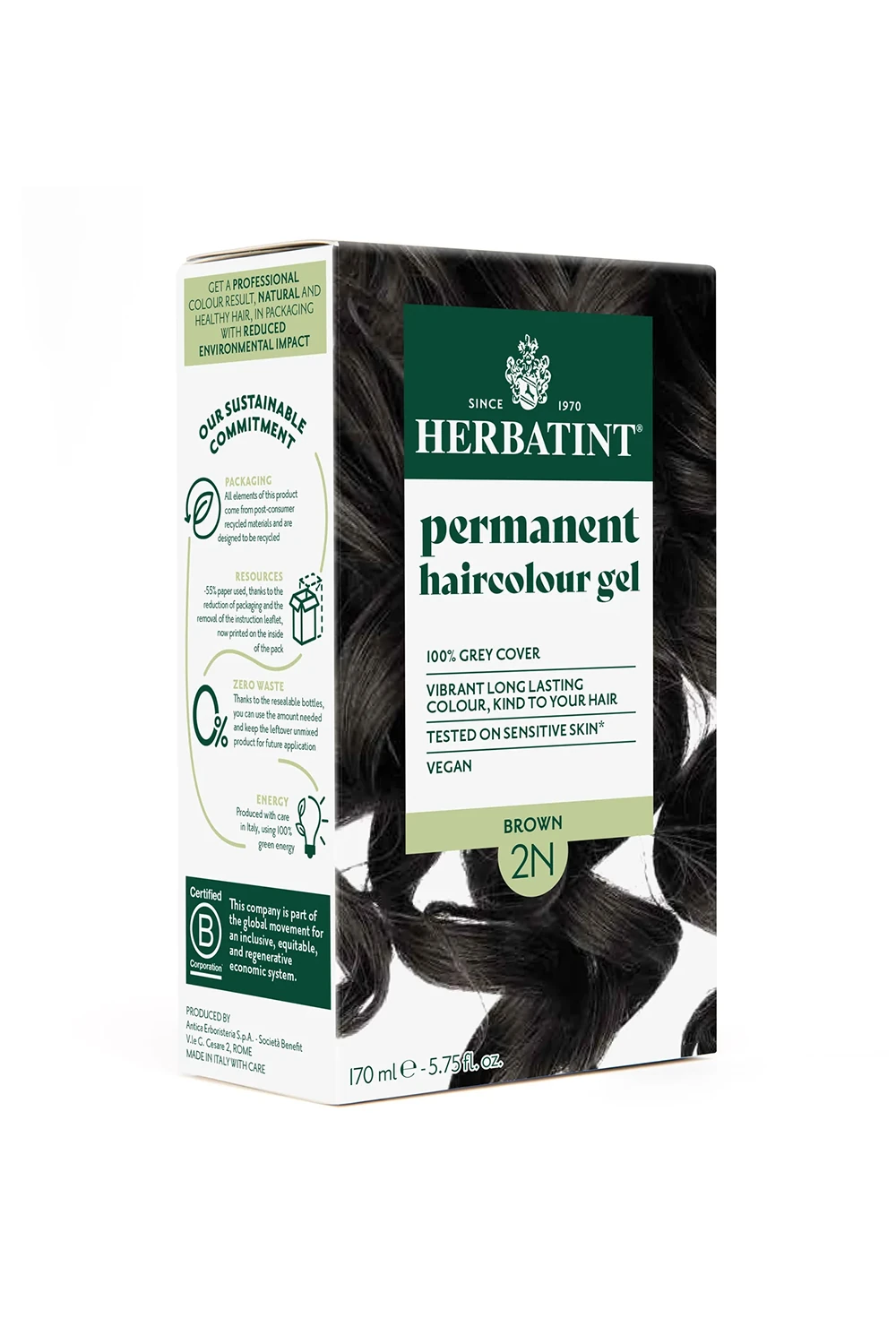 Herbatint Bitkisel Özlü Kalıcı Saç Boyası | Doğal Kahverengi (Brown 2N) 170 ml