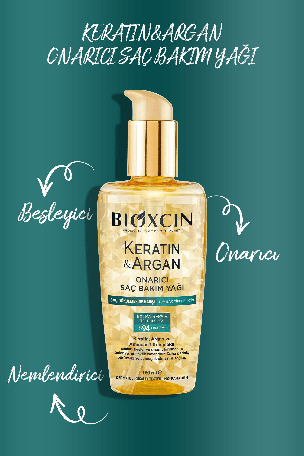 Bioxcin Keratin Argan Onarıcı Saç Bakım Yağı 150 ml