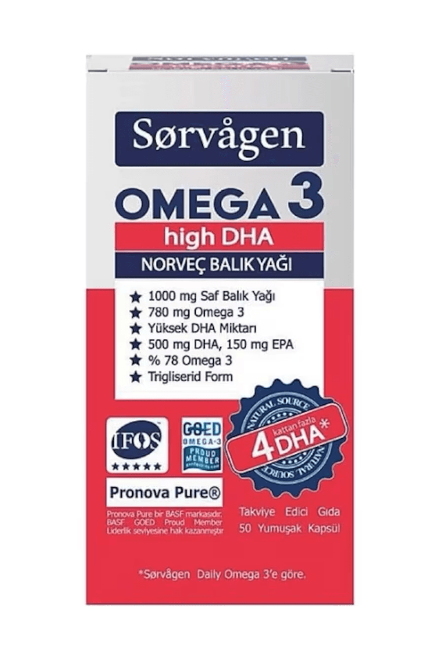 Sorvagen Omega 3 High DHA Norveç Balik Yagi 50 Kapsül