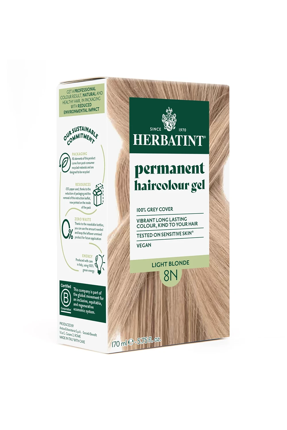 Herbatint Bitkisel Özlü Kalıcı Saç Boyası | Doğal Açık Kumral (Blond Clair 8N) 170 ml