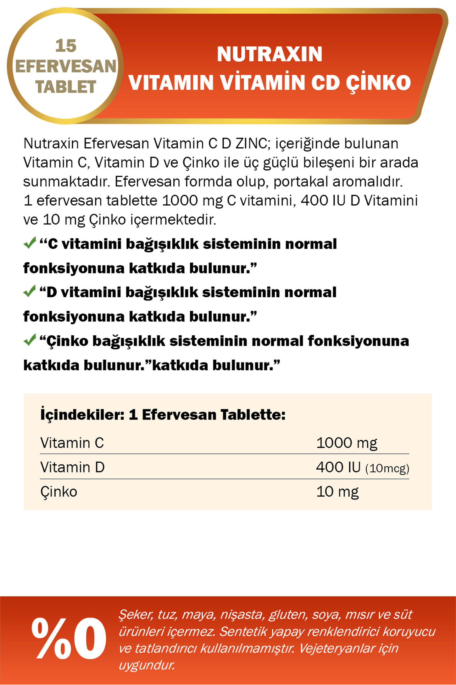 Nutraxin Efervesan Vitamin C D Zinc 15 Tablet