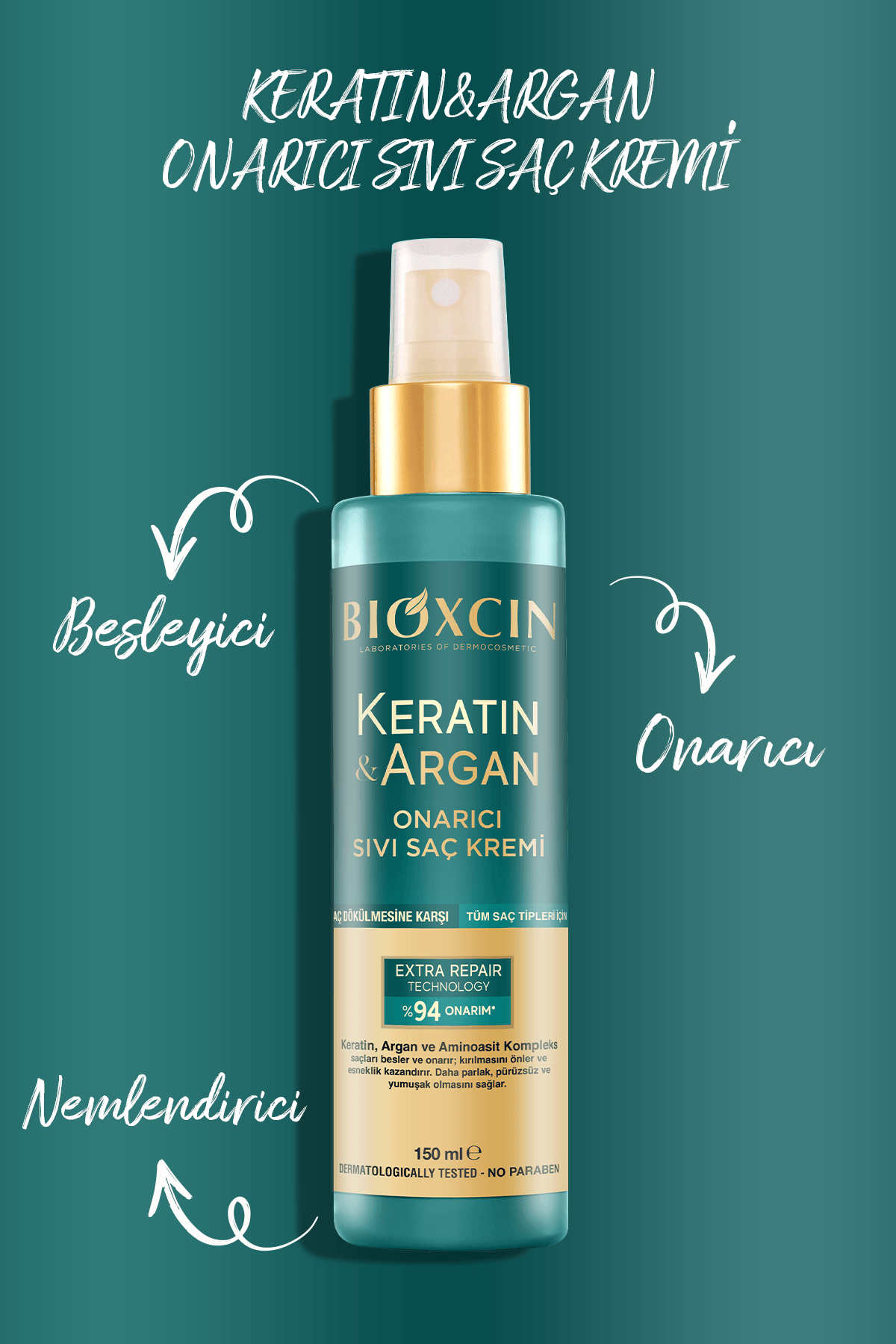 Bioxcin Keratin & Argan Onarıcı Sıvı Saç Bakım Kremi 150 ml