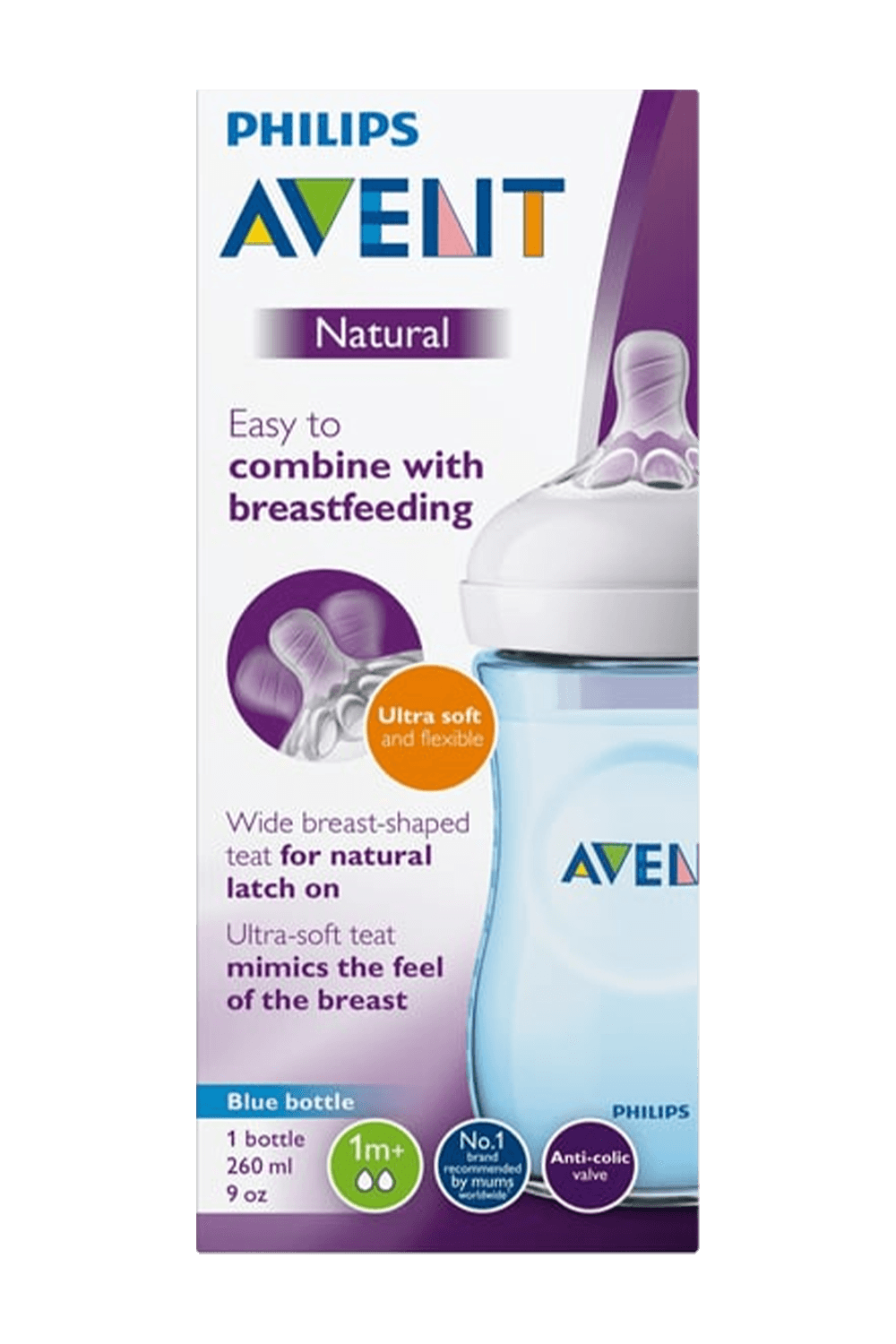 Philips Avent SCF 035/17 Natural PP Biberon 260 ml Tekli Mavi