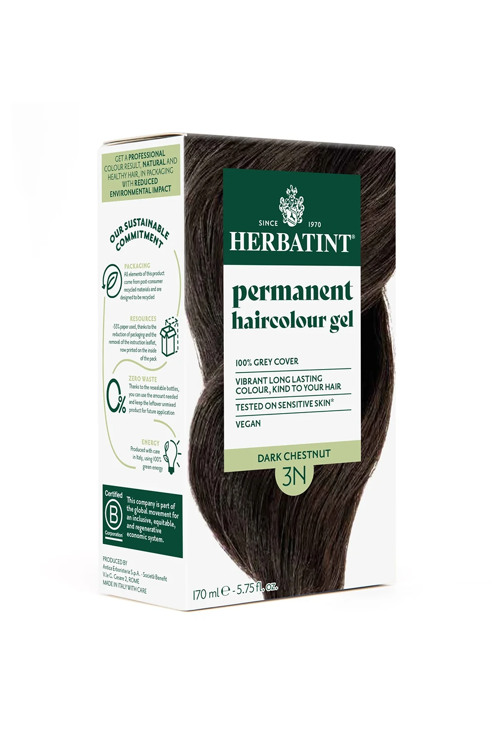 Herbatint Bitkisel Özlü Kalıcı Saç Boyası | Doğal Koyu Kestane (Chatain Fonce 3N) 170 ml