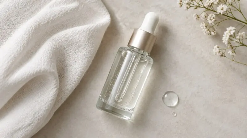 Nemlendirici serum şişesi ve pamuklu bez — poliyoller ve nemlendirme bağlamı