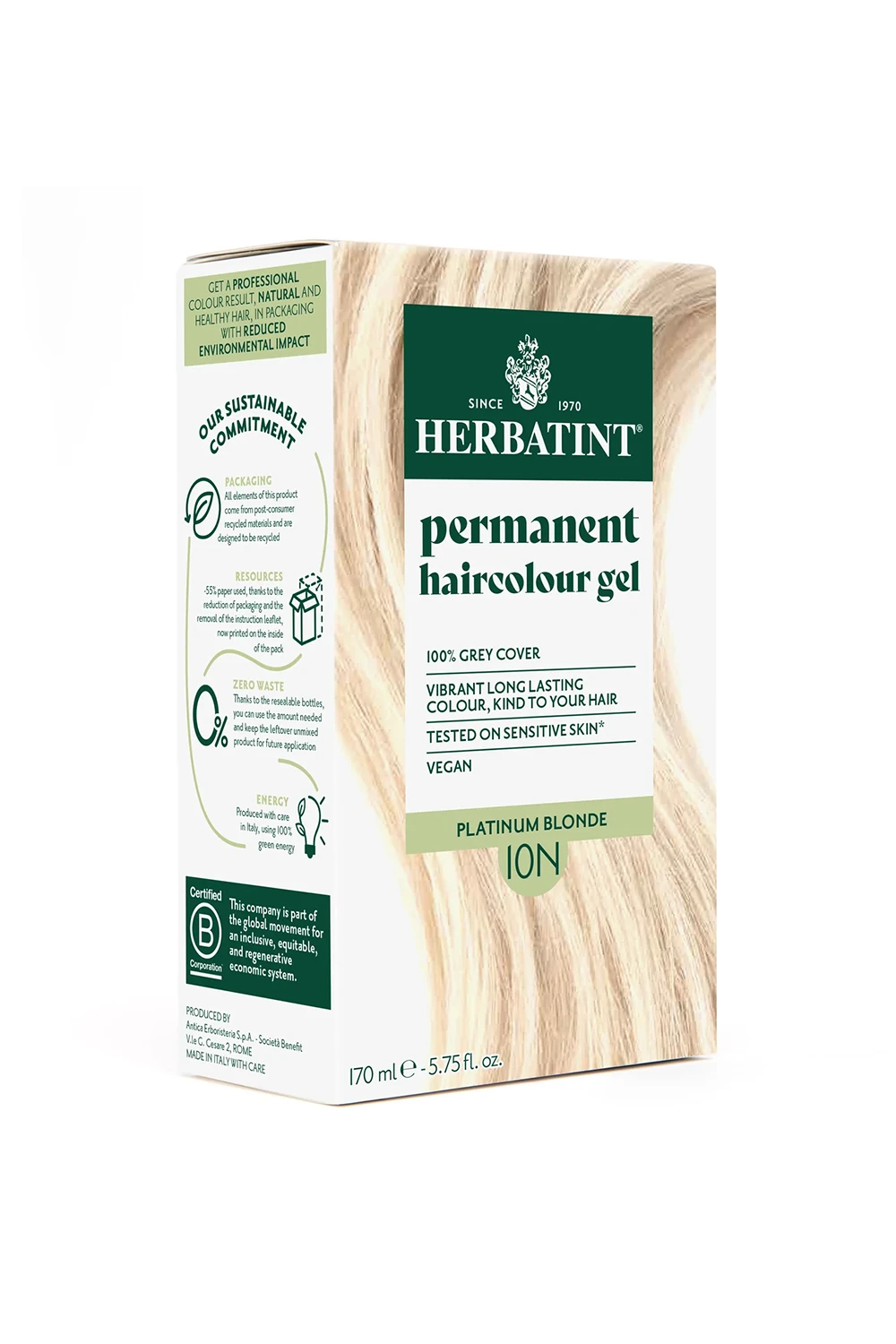 Herbatint Bitkisel Özlü Kalıcı Saç Boyası | Doğal Platin Sarısı (Platinum Blonde 10N) 170 ml