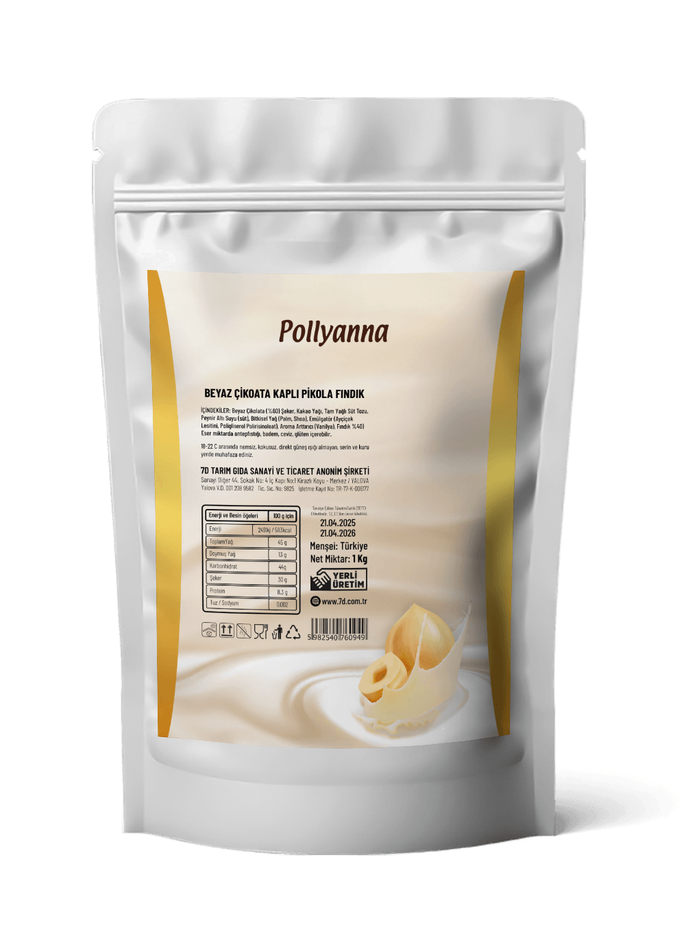 POLLYANNA BEYAZ ÇİKOLATA KAPLI PİKOLA FINDIK (1 KG)
