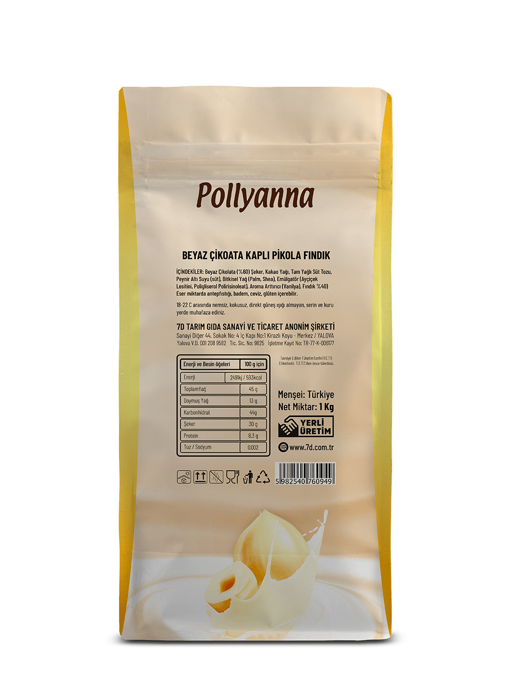 POLLYANNA BEYAZ ÇİKOLATA KAPLI PİKOLA FINDIK (1 KG)