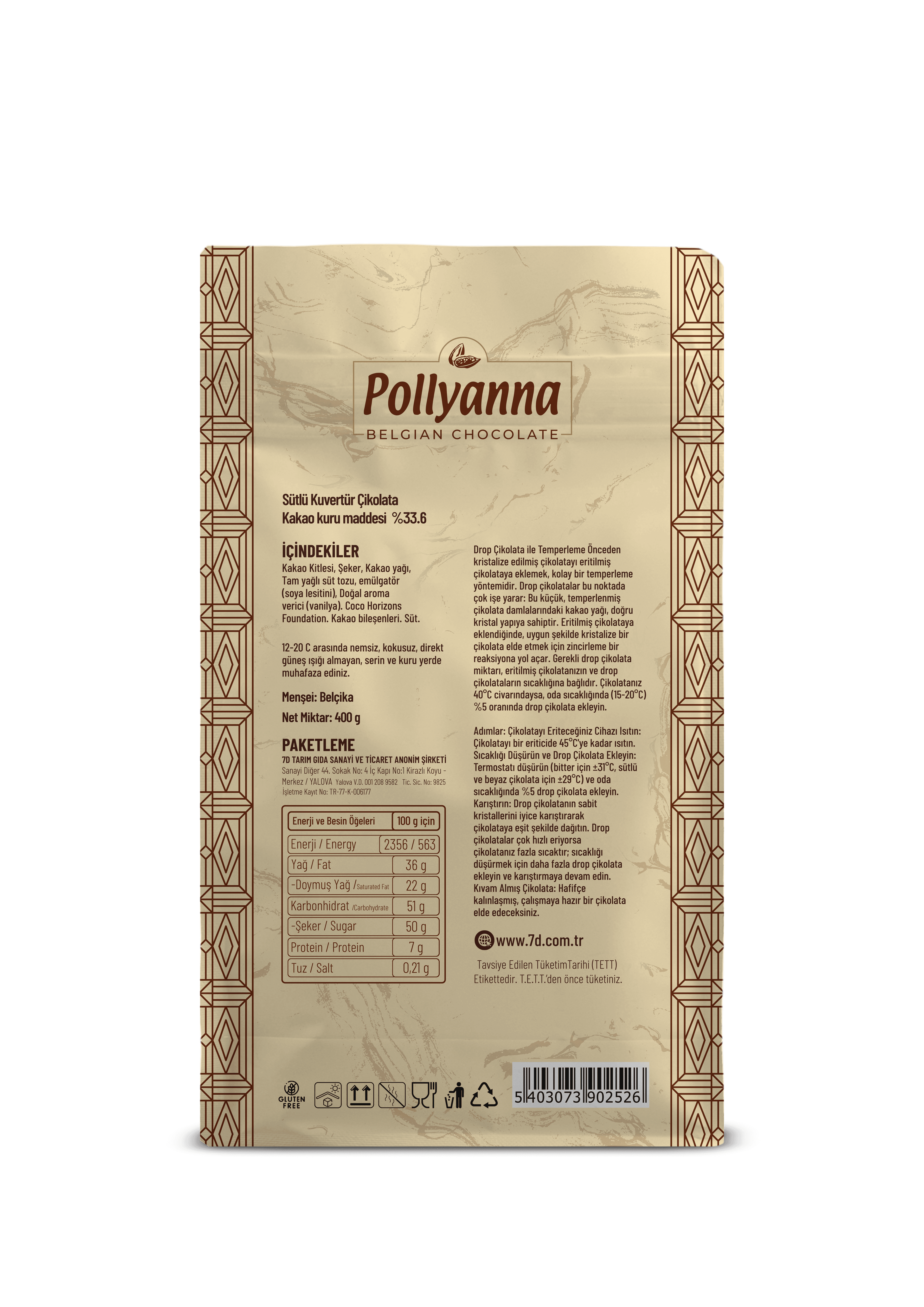 POLLYANNA SÜTLÜ BELÇİKA DROP ÇİKOLATA (400 GR)
