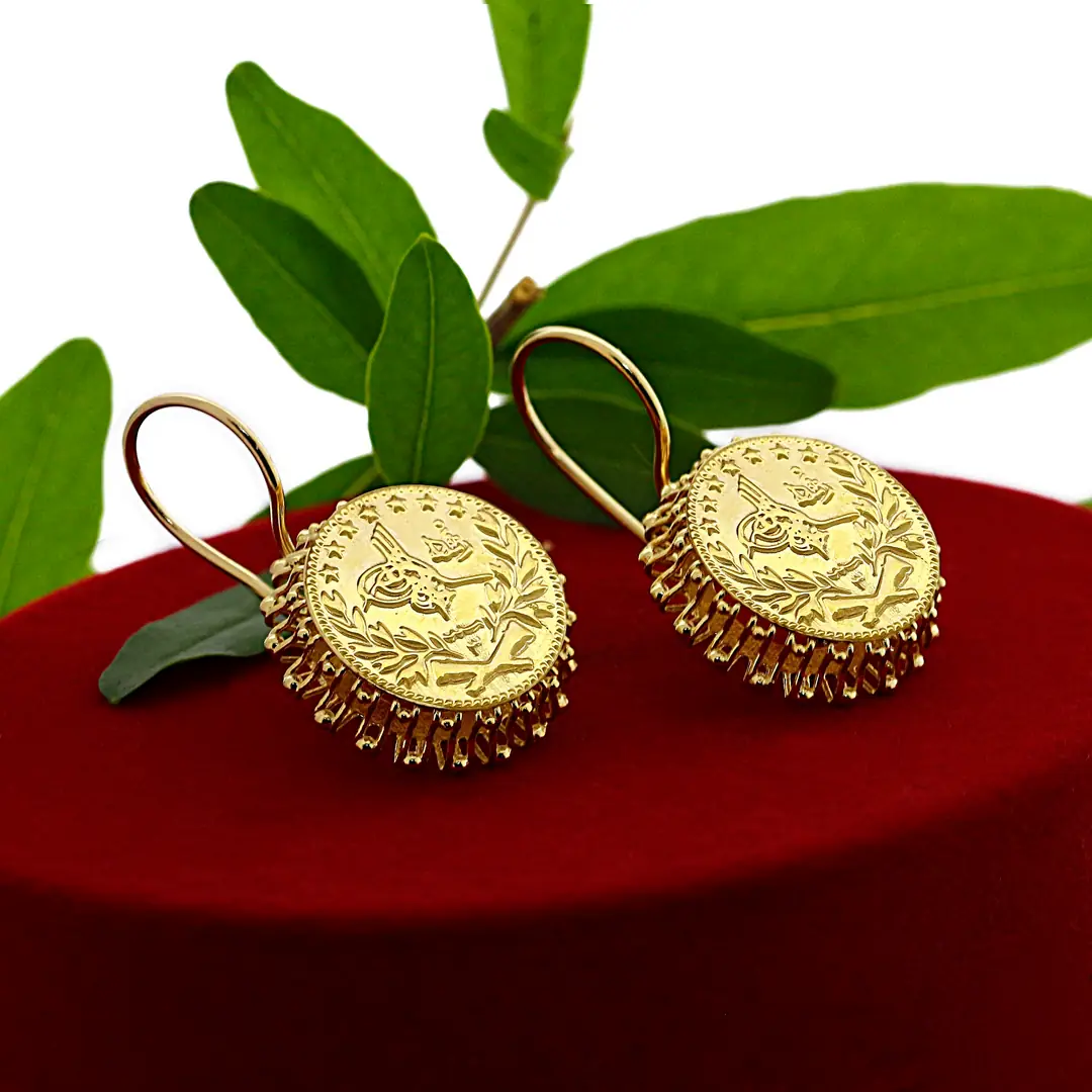 Reşat Baskı Quarter Lira Coin 14 K Güverse Earrings